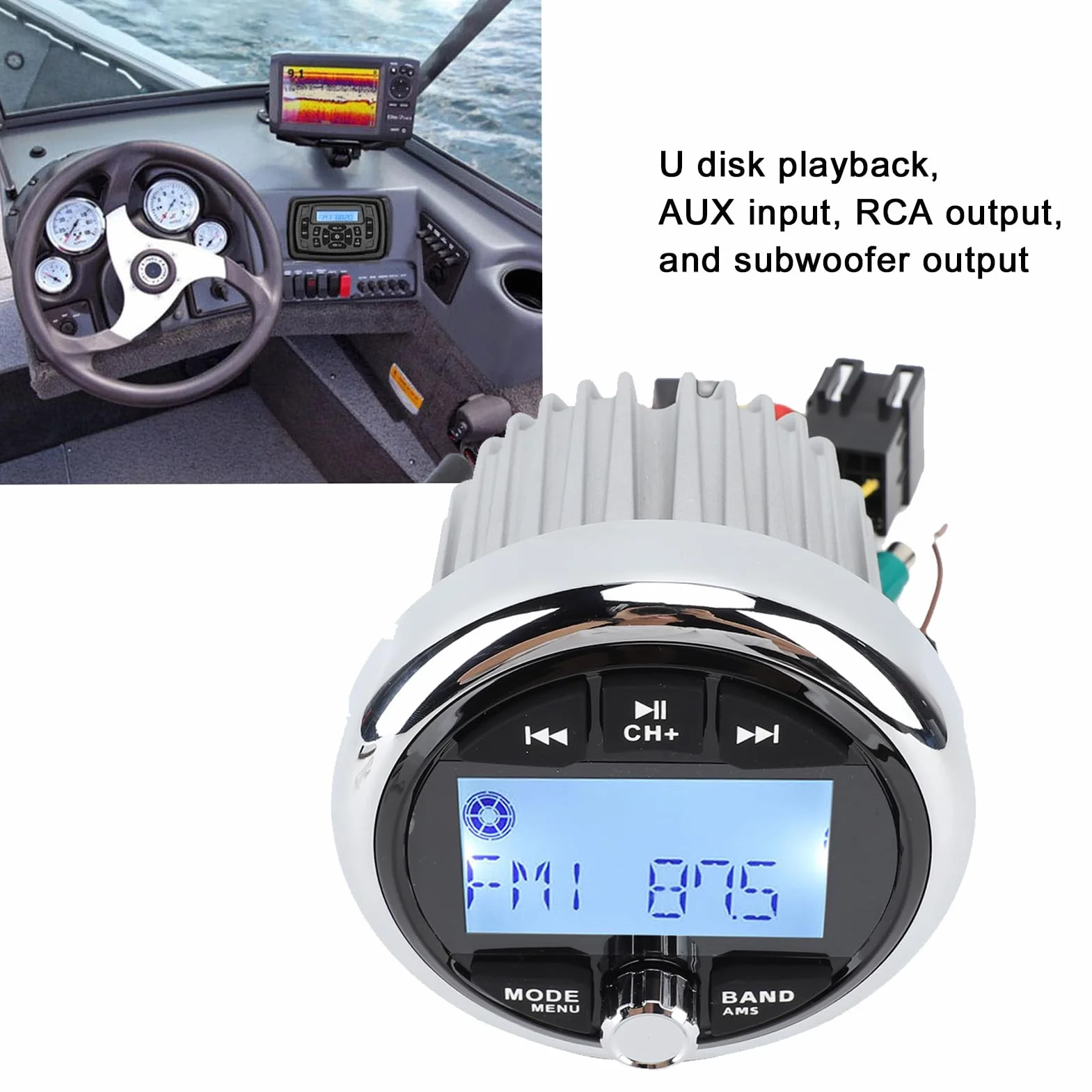 Radio morskie, morskie radio stereo, Bluetooth, 12 V, stop aluminium, pyłoszczelne, wodoodporne, bezstratna muzyka, media cyfrowe, odtwarzacz MP5 do jachtów, kamperów, łodzi