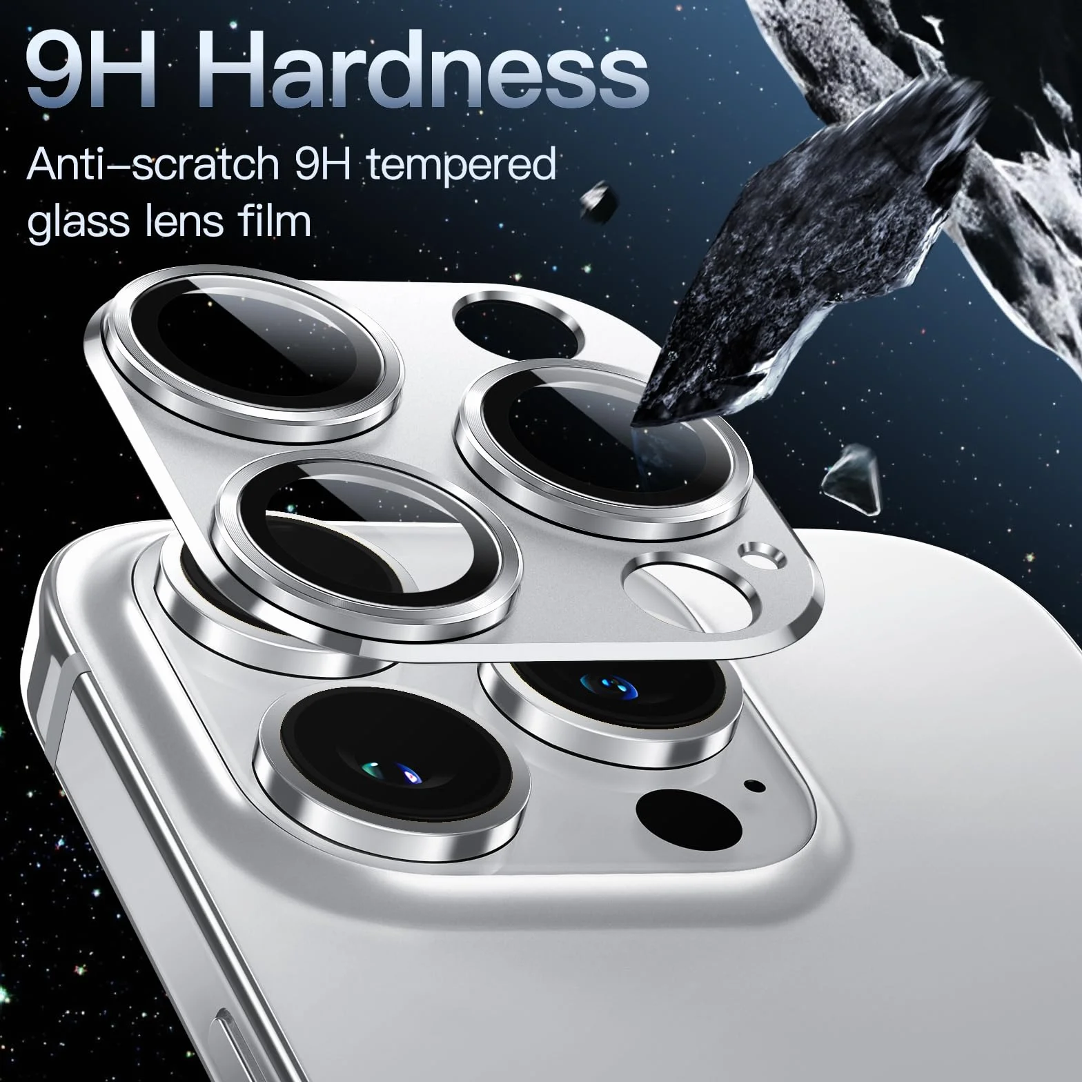 JETech Osłona Obiektywu Aparatu do iPhone 14 Pro i 14 Pro Max, Szkło Hartowane 9H, Metalowa Płytka, Srebrny