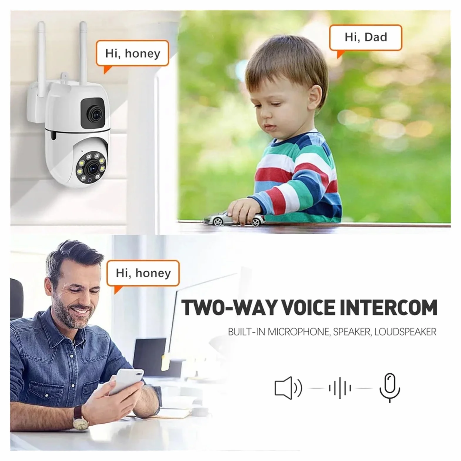 Kamera bezpieczeństwa, Podwójny obiektyw, podwójny ekran, kamera IP WiFi, ochrona bezpieczeństwa, bezprzewodowy monitor wewnętrzny, automatyczne śledzenie, monitoring wideo CCTV PTZ(Camara 64GB Card)