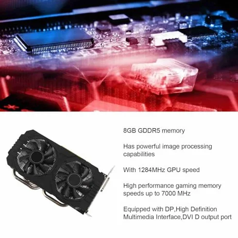 Karta Graficzna RX 580, 8 GB Karta Graficzna Wideo GDDR5 PC Oryginalna 256-bitowa z 2 Wentylatorami Chłodzącymi Interfejs PCI Express 3.0x16 Karta Graficzna do Gier do Komputera