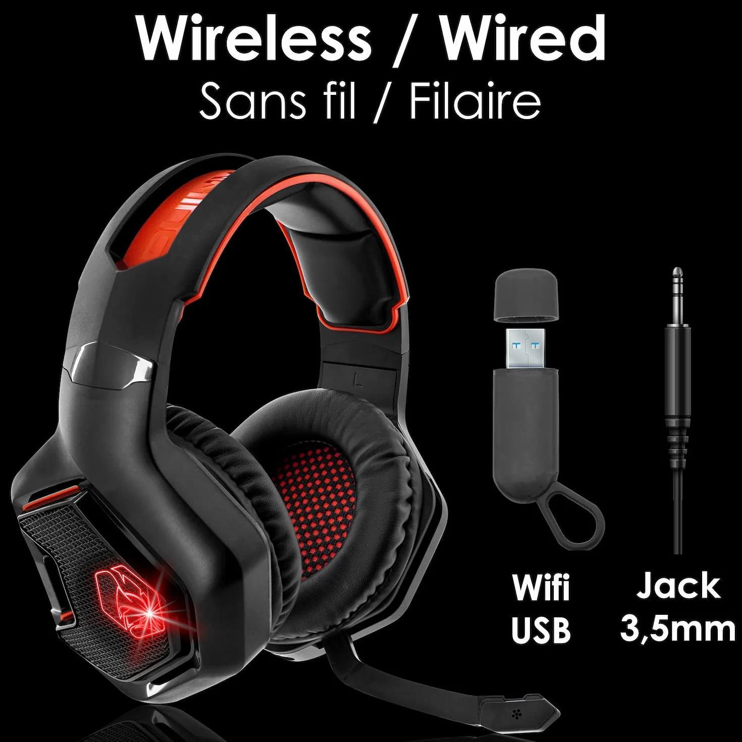EMPIRE GAMING - WarCry P-W1 gamingowy zestaw słuchawkowy z mikrofonem – PC/PS4/PS5/Xbox/Mac-2.4 GHz Wireless – Surround Sound Stereo – LED czerwony