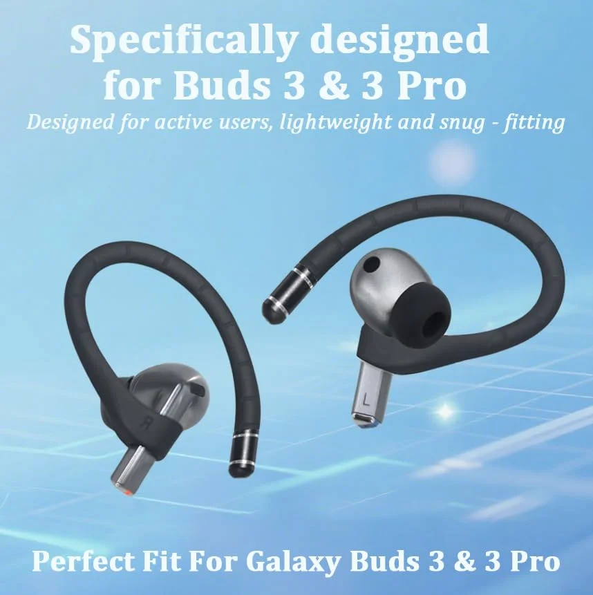 Silikonowe zaczepy na uszy, odpowiednie dla Samsung Buds 3 Pro i Buds 3, antypoślizgowe akcesoria sportowe, zaczepy na uszy, wygodne dopasowanie (czarne)