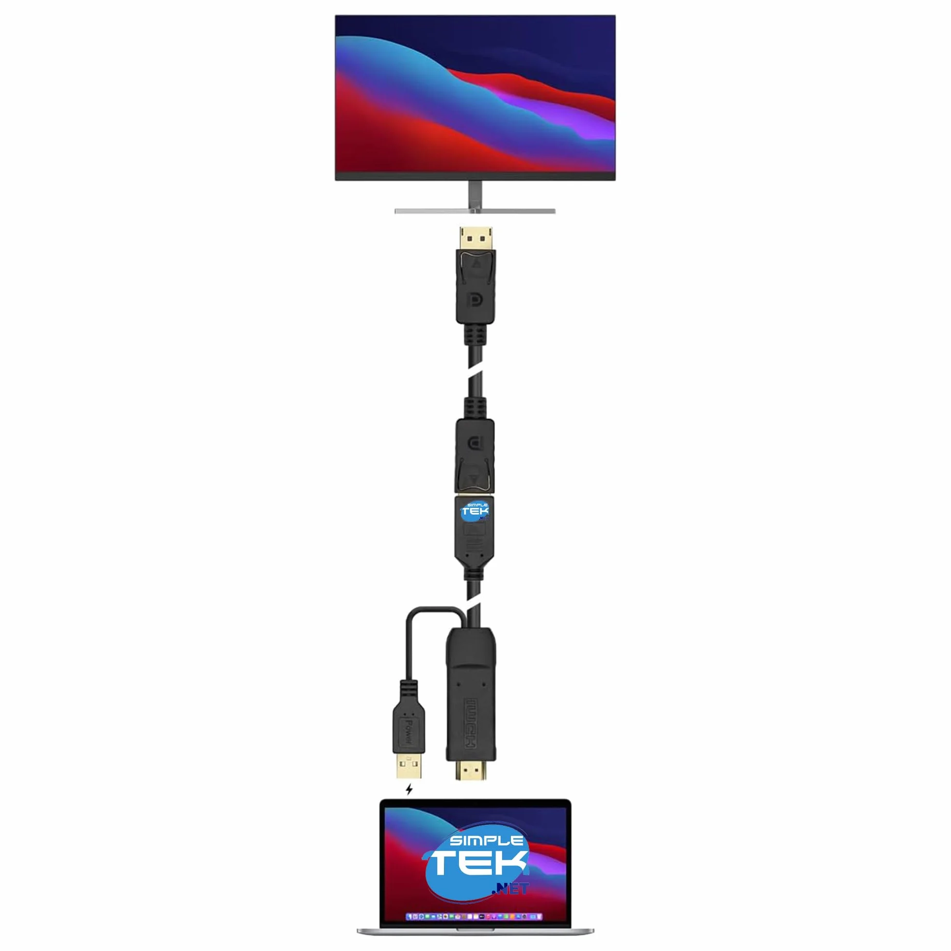SIMPLETEK - Adapter aktywny HDMI męski na żeński DisplayPort z zasilaniem USB-A - obsługa 4K przy 30 Hz, dźwięk 7.1, 10 cm
