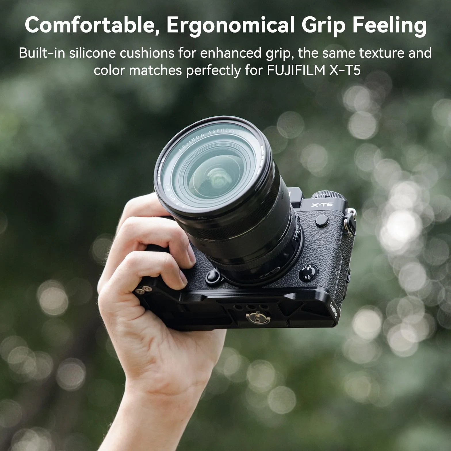 SMALLRIG X-T5 L-Shape Grip L-bracket dla Aparatu FUJIFILM X-T5, Wbudowana Płytka Szybkiego Uwalniania Aparatu dla Arca, Otwory 1/4"-20, Ergonomiczny Silikonowy Uchwyt, Przycisk Migawki (Czarny) - 4260