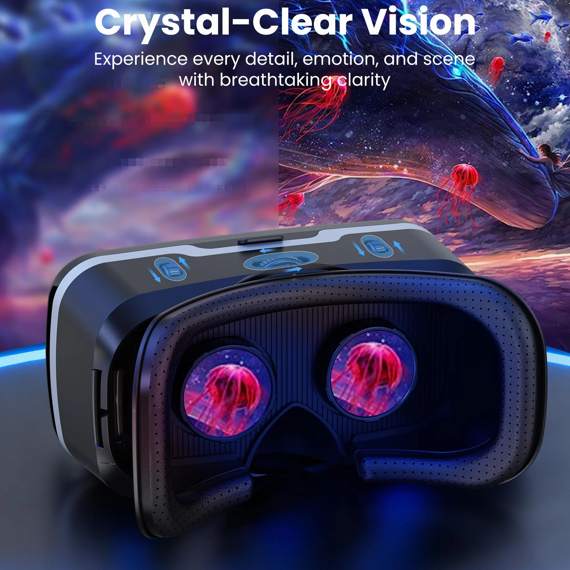XWP Okulary do wirtualnej rzeczywistości 3D do smartfonów, okulary VR z soczewkami HD Light, kompatybilne z iPhone I Android (4,7-6,8 cala), wrażenia z gier i filmów VR, prezent dla Przyjaciele i