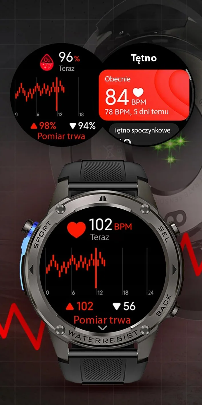 SMARTWATCH MĘSKI GPS WODOODPORNY IP69 MENU PL SPORT ROZMOWY SMART WATCH PL