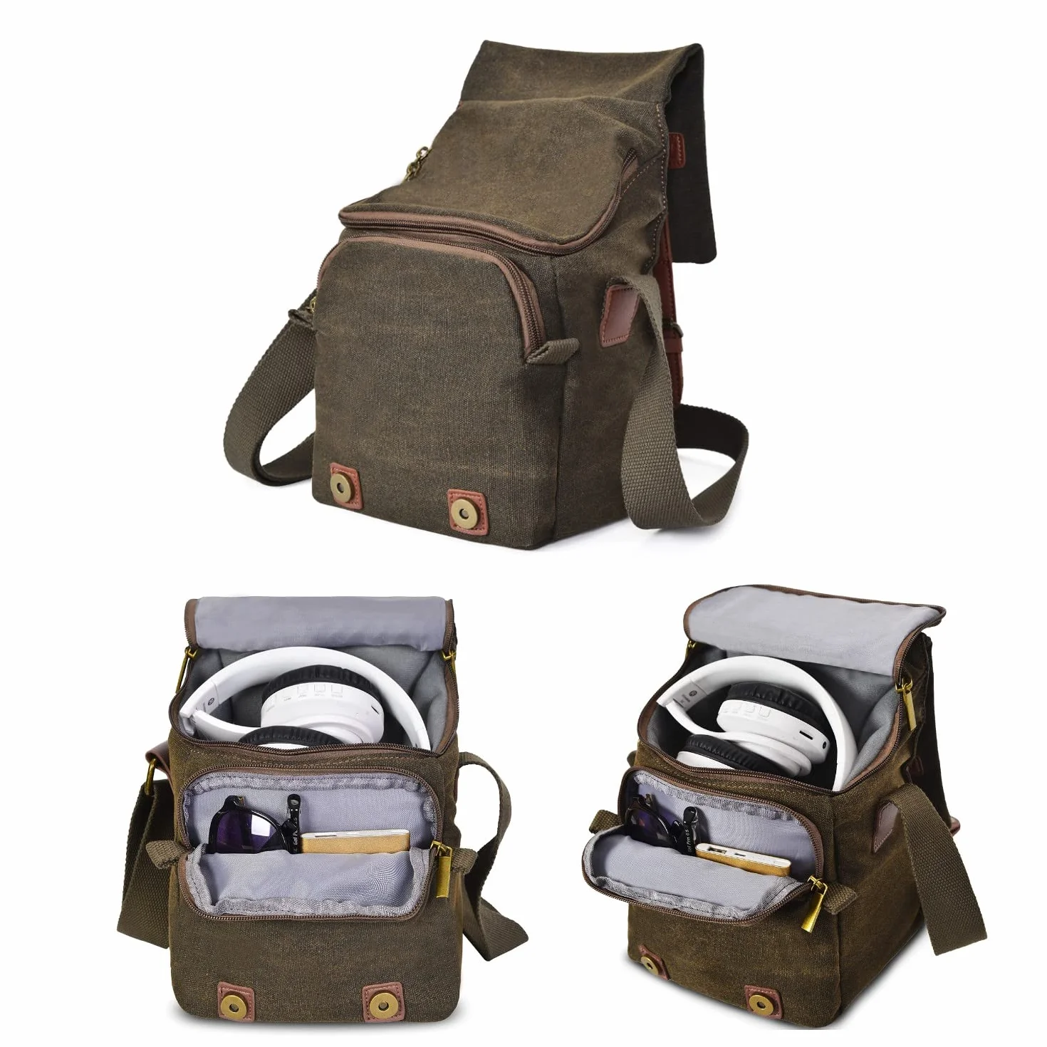 Retro szara płócienna torba na ramię wodoodporna antykradzieżowa torba na ramię 2 sposoby użytkowania outdoorowej torby crossbody lub torby na aparat fotograficzny Panasonic Lumix DMC-GH4 DMC-GH3 DMC-GH2 DMC-GH1 lustrzany aparat, szary, Torba na ramię