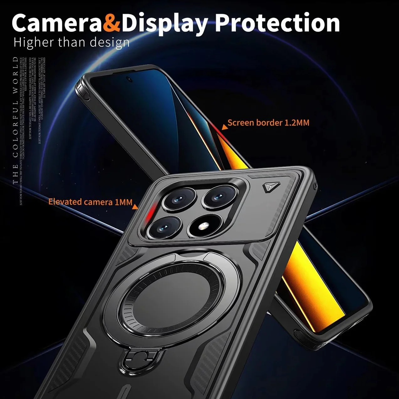 Etui na Xiaomi Poco X6 Pro 5G ze szkłem hartowanym*2, etui ochronne na smartfona z obrotowym pierścieniem - Odporny na wstrząsy czarny zderzak