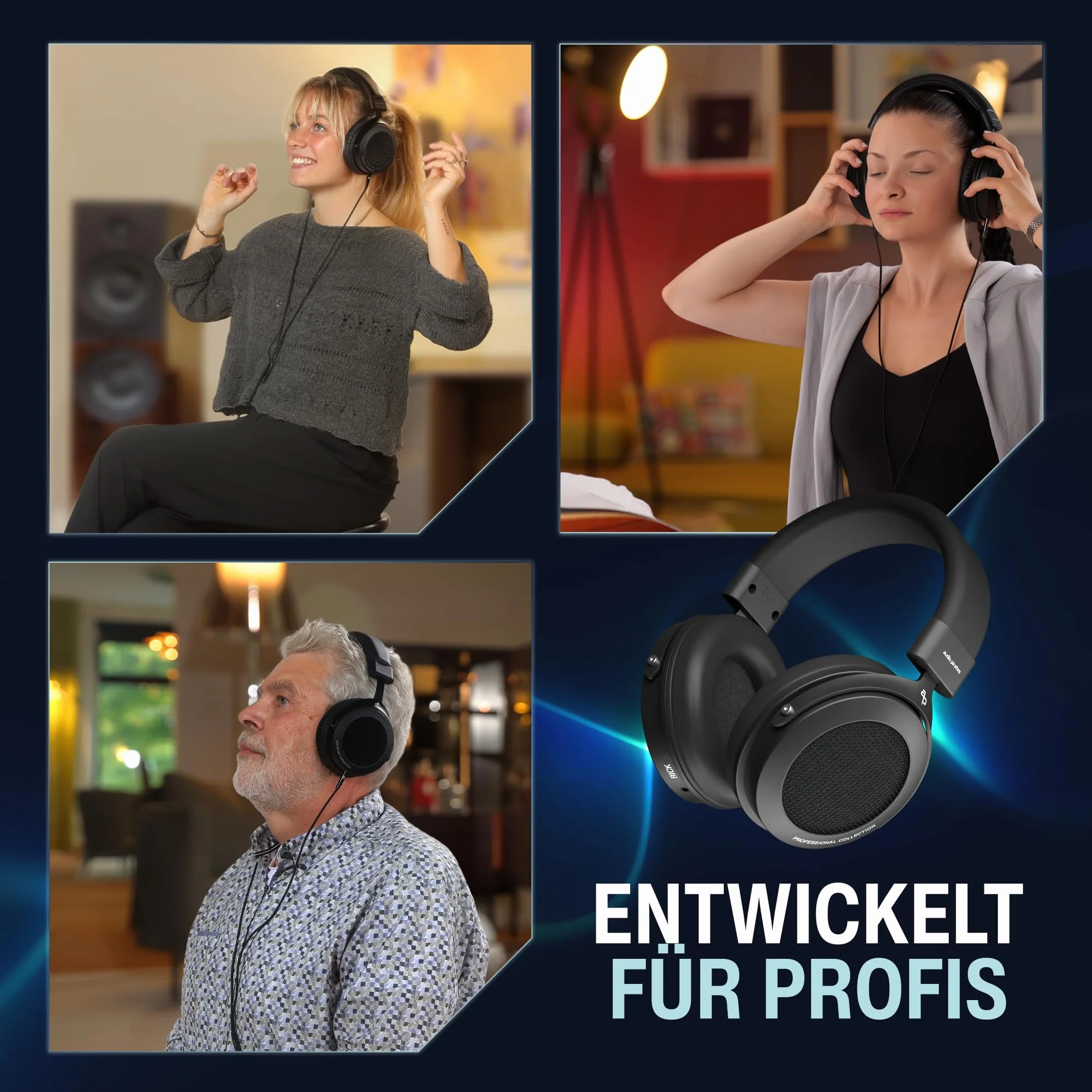 audio pirates Rick Professional nauszne słuchawki studyjne – wtyczka jack z etui, dźwięk HiFi, kabel 3 m i adapter 6,3 mm – słuchawki studyjne, słuchawki Hi-Fi, wtyczka jack (1)