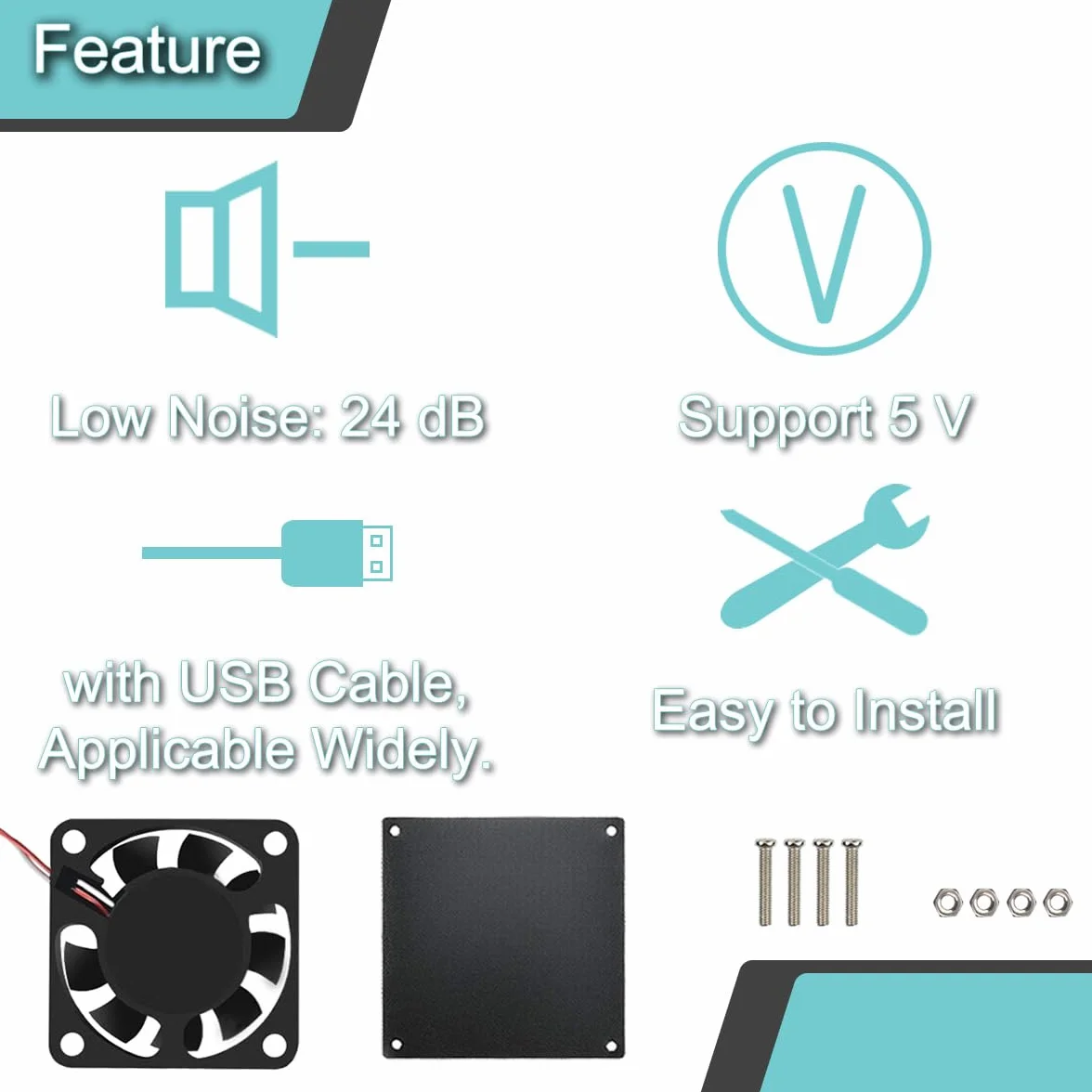 4 szt. 40 mm × 10 mm 4010 USB Bezszczotkowy wentylator chłodzący DC 5V 6200 obr./min z akcesoriami, do majsterkowania/testowania/drukarki 3D / obudowy PC/DVR/CPU/małych urządzeń gospodarstwa