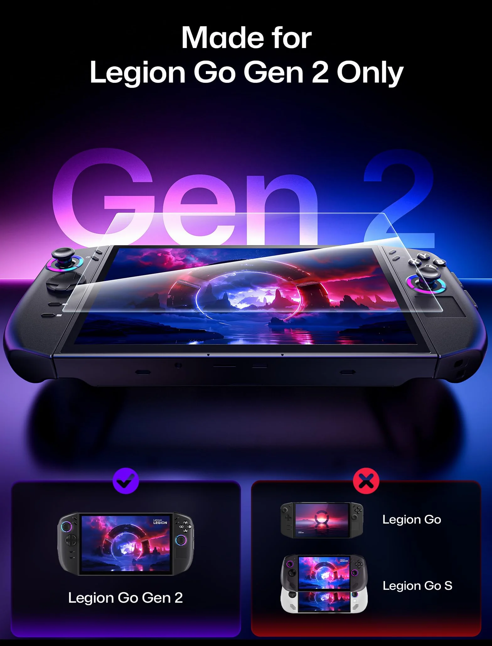 JSAUX Ochraniacz ekranu do Legion Go Gen 2 Handheld 22.4 cm (2025), łatwy w instalacji z ramką prowadzącą, pełne pokrycie 22.4 cm, odporne na zarysowania, akcesoria ochronne ze szkła hartowanego Ultra