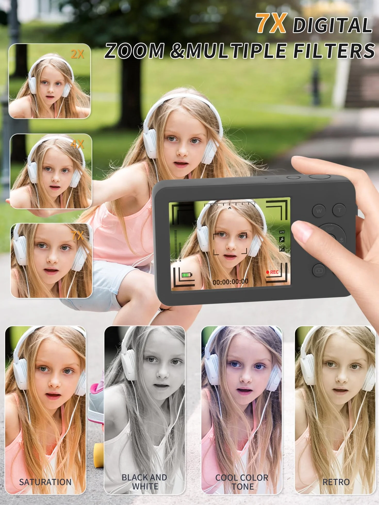 MUTRAIN Cyfrowa kamera punktowa i fotograficzna z lustrem, 1080p do ćwiczeń fotograficznych, czarny, X10, 32G