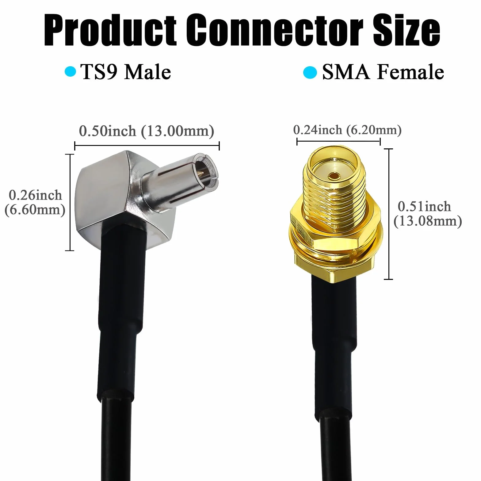 Kabel SMA do TS9 RG174 kąt prosty 15 cm 2 sztuki do anteny 2G 3G 4G LTE UMTS