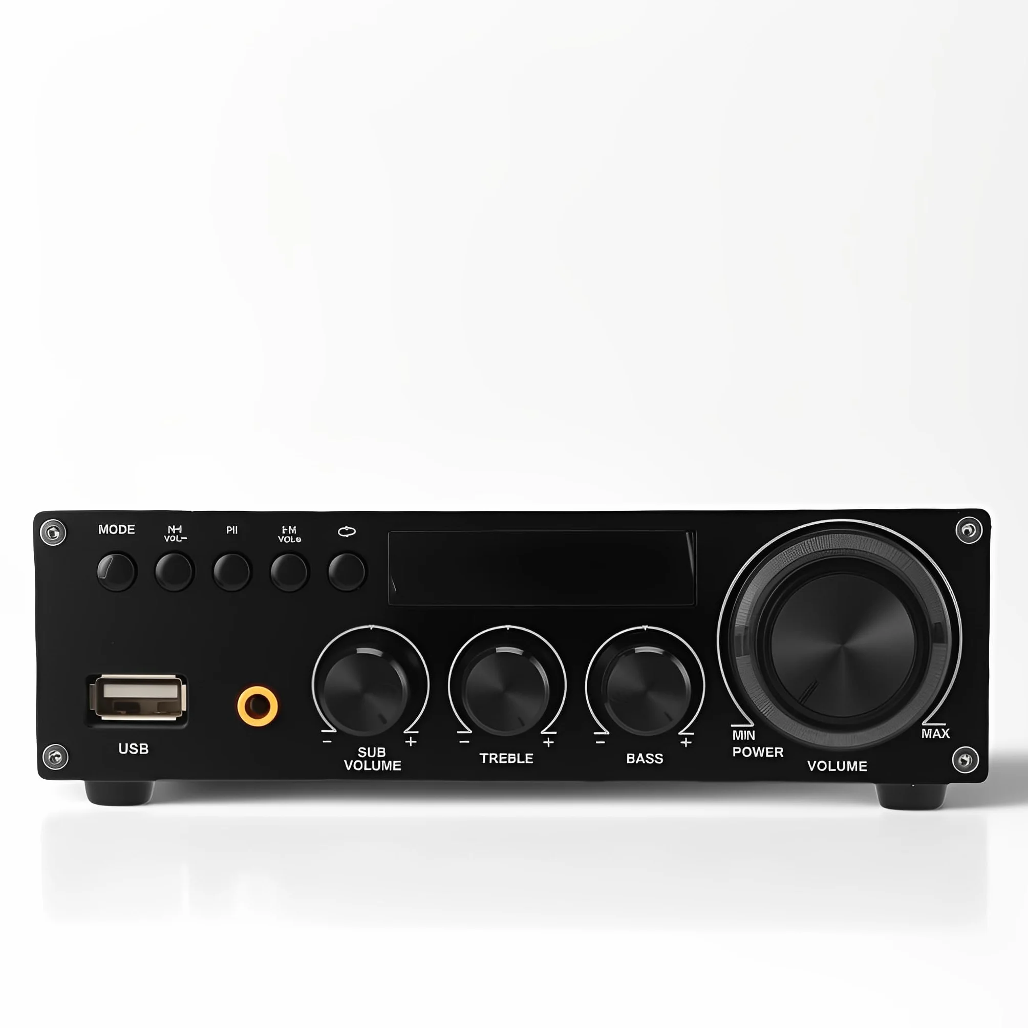 LICAEVEY 2.1 MHE Bluetooth 5.1 Mini Stereo Wzmacniacz z Wyjściem Subwoofera, 30wx2 + 60w Kompaktowy Audio Audio do Kina Domowego i Głośników Pasywnych z Zdalnym (wtyczka UE)