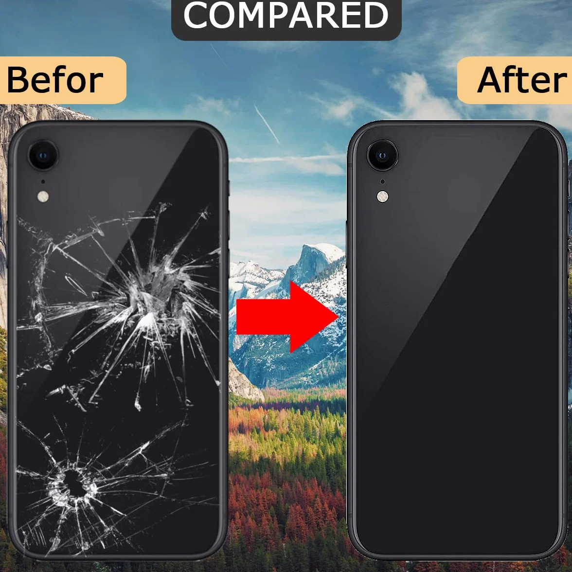 Tylna tylna obudowa, zamiennik szkła, kompatybilny z iPhone XR, profesjonalny zestaw narzędzi do napraw, wstępnie zainstalowany klej i gumowe paski (6,1 cala/czarna)