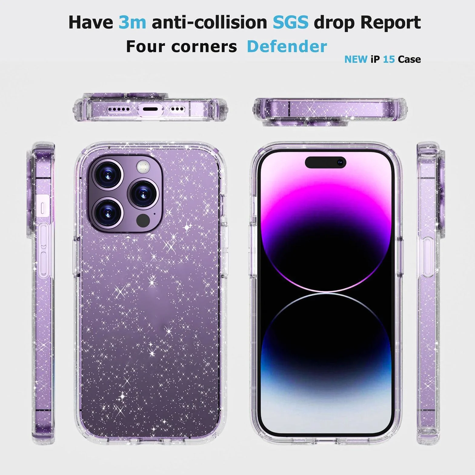 LXURY Silikonowe etui Sparkle do iPhone'a 15 Pro Max/15 Pro/15 Plus/15, etui ochronne na aparat ekranowy, antypoślizgowy pokrowiec na odciski palców, B, 15 Pro Max 16,7"