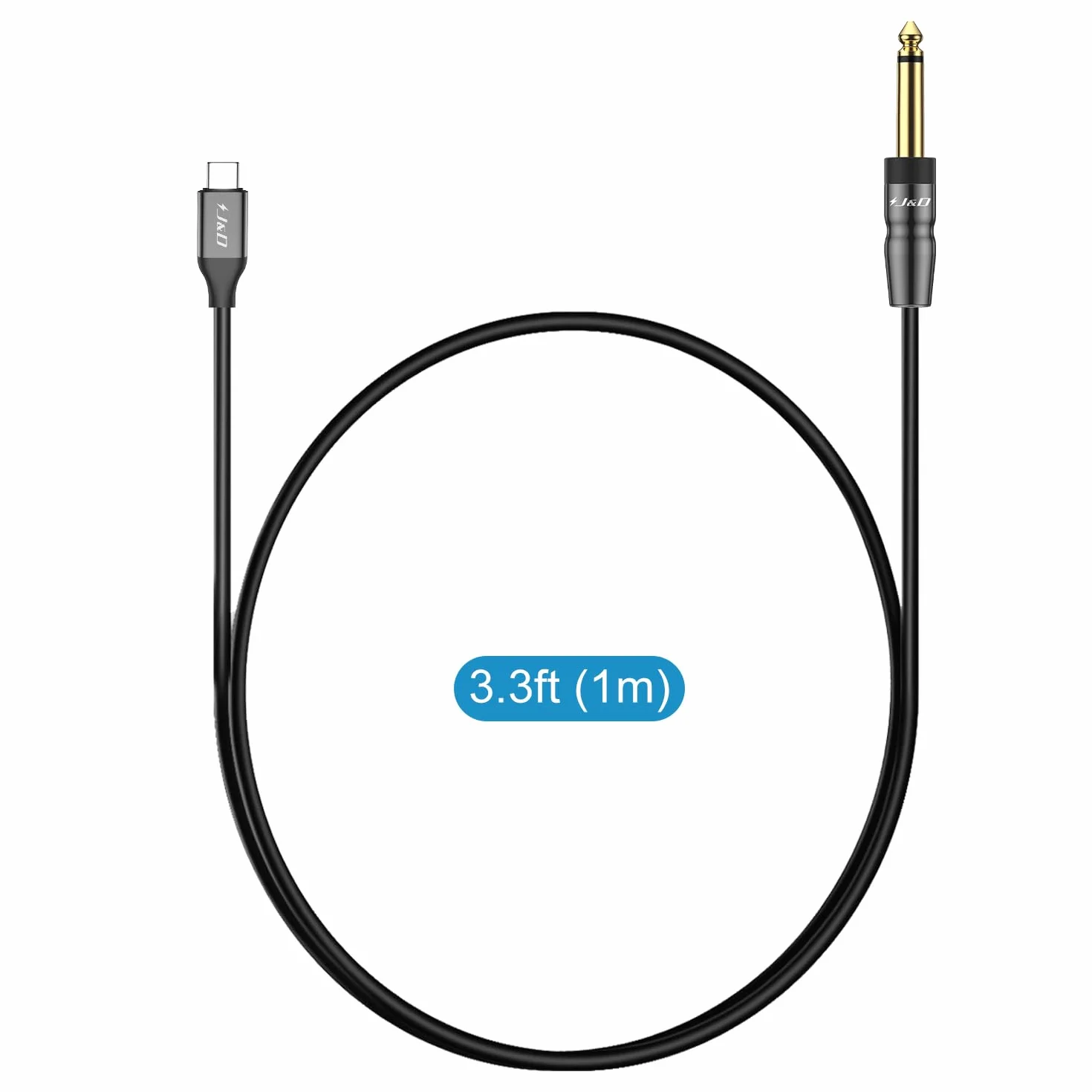 J&D USB-C do 6,35 mm 1/4 cala TS Audio Mono Interconnect Aux Adapter Kabel, Kompatybilny z iPhone 16/17 Series, Galaxy S24/S25, AMP Mixer, 1 m
