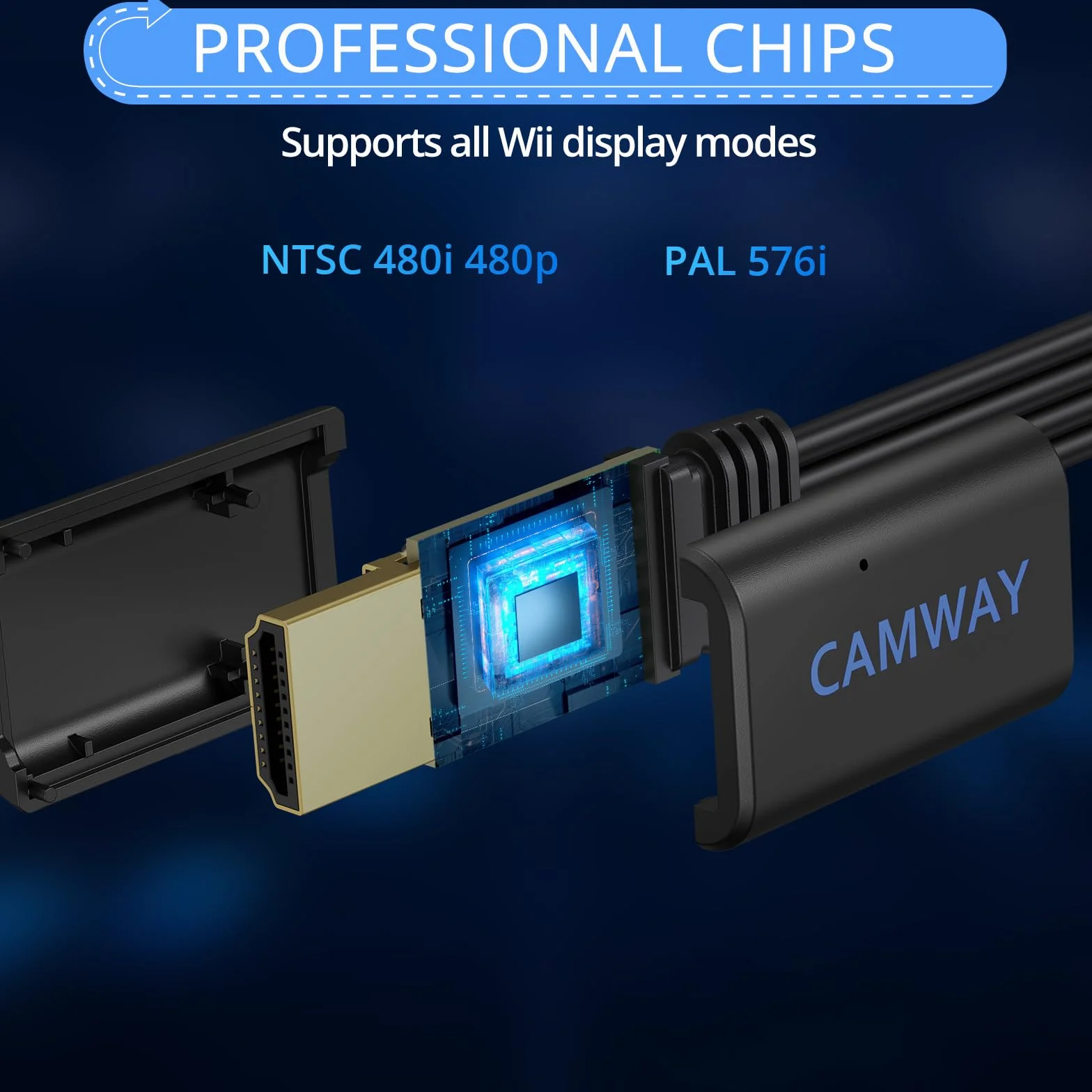 CAMWAY Konwerter Wii na HDMI 1080P/720P z kablem 150 cm, obsługuje NTSC 480i/480p, Pal 576i, Wii na HDMI do telewizora HDTV i monitora, Plug i Paly, kolor czarny