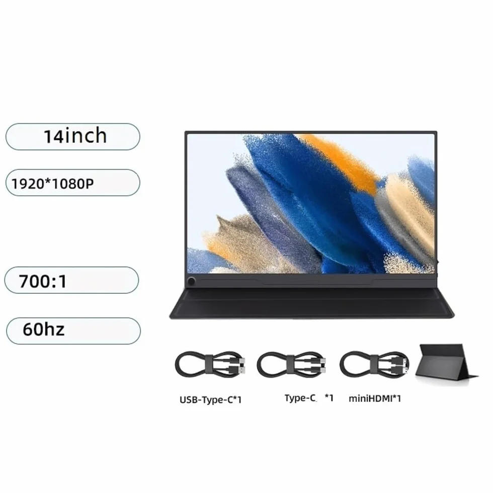Przedłużacz ekranu laptopa 14-calowy przenośny monitor HD1080P odpowiedni do laptopów konsol do gier ekran zewnętrzny, 60 Hz