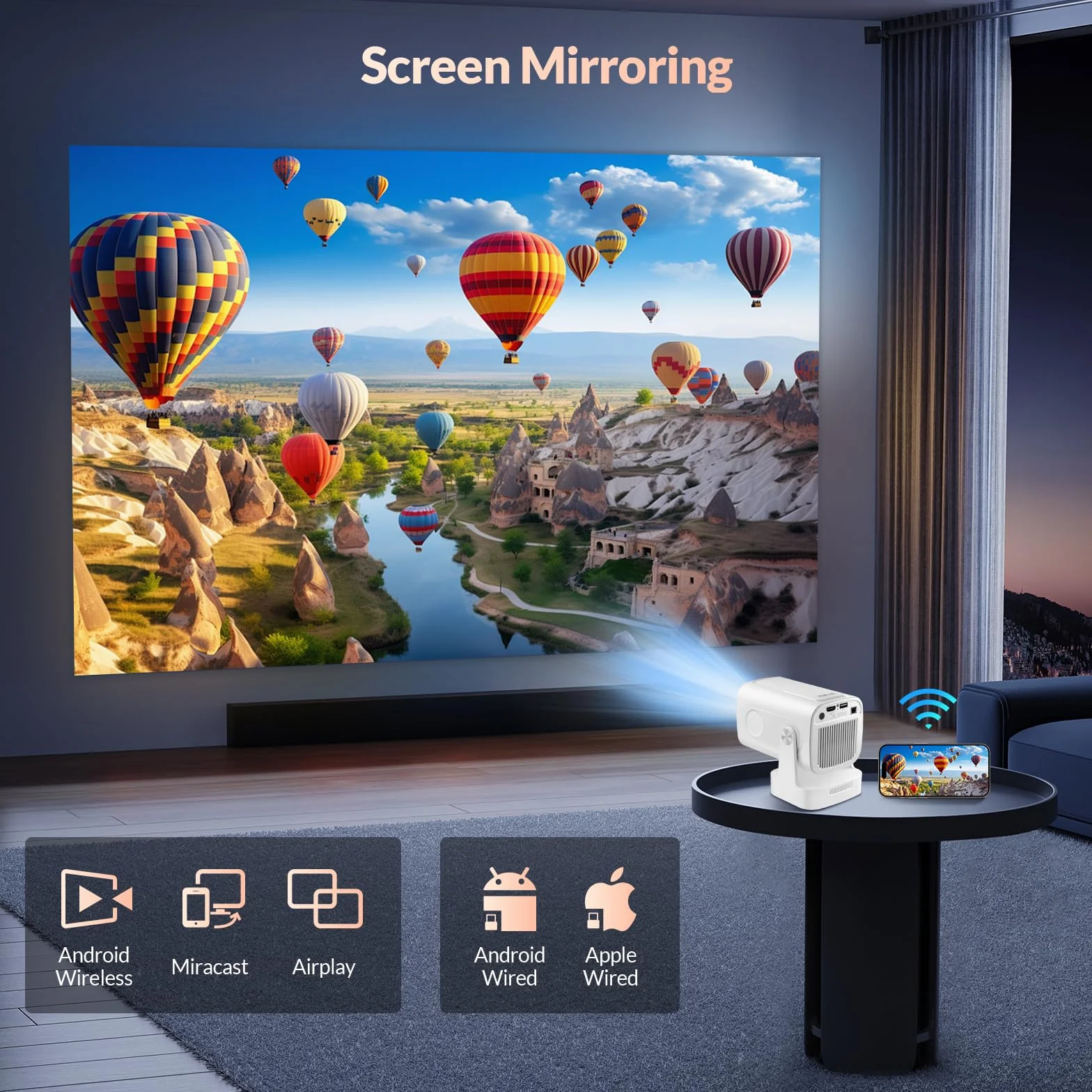 HY260PRO Mini projektor o wysokiej rozdzielczości FHD 1080P i obsługuje 4K, 5G WiFi 6 + BT 5.4 z systemem Android 11.0, przenośna konstrukcja i pilot z myszką powietrzną, zewnętrzny projektor wideo do