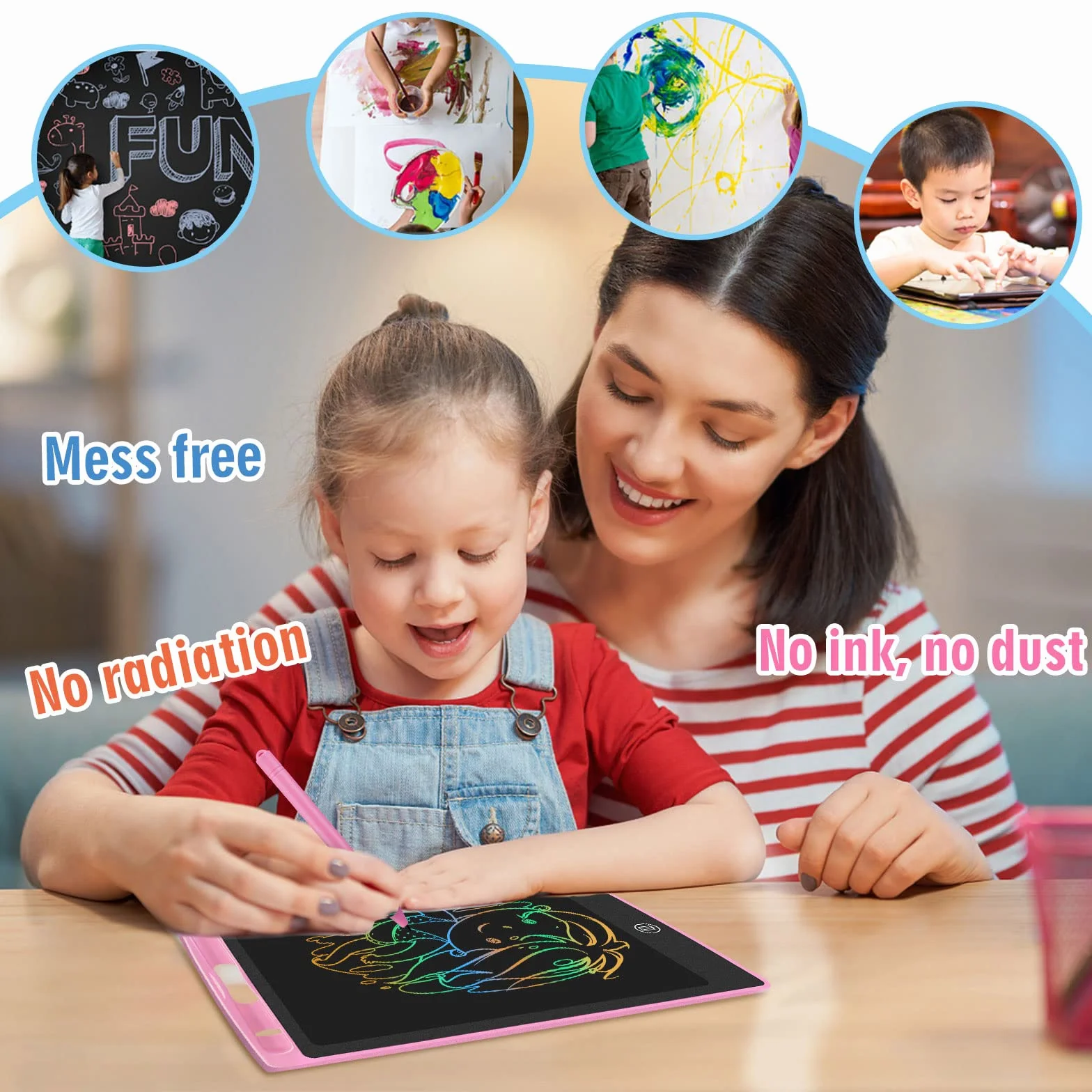 HOMESTEC Kolorowy tablet do pisania LCD, tablica kreślarska 8,5 cala, tablet z grafiką Zamek na klucze, pismo odręczne, rysowanie, podkładka dla dzieci, zabawki dla chłopców, dziewcząt (różowy)
