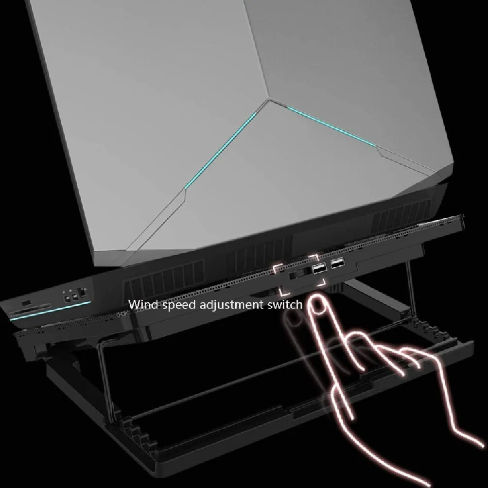 Chłodziarka Laptopa Podkładka Chłodząca Do Laptopa 5 Wentylatorów 17 Cali Ciężki Chłodzenie Notebooka 2 Porty USB 6 Regulowanych Kątów Stojak