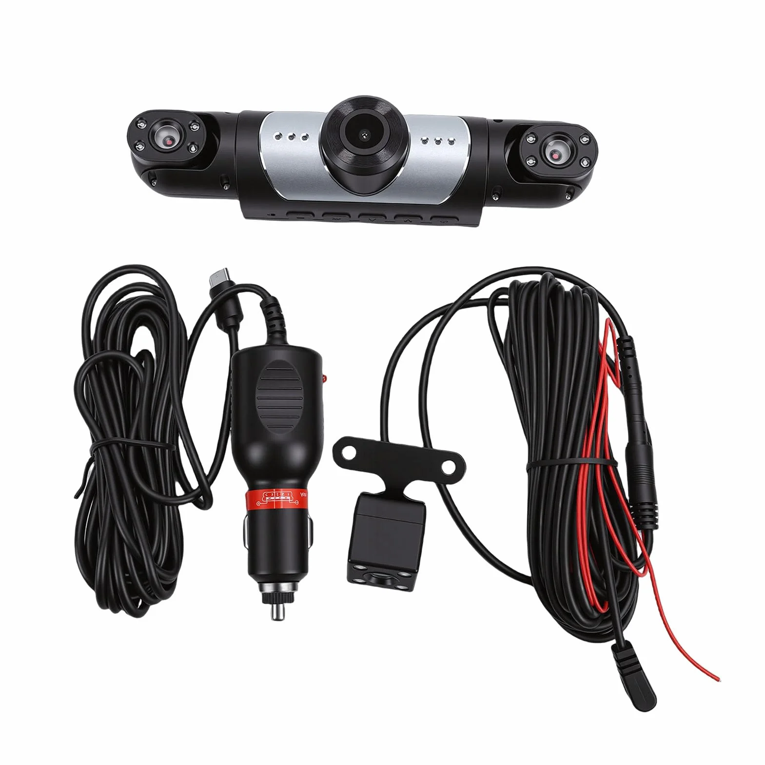 banapoy 1080P 4-kanałowy Rejestrator Jazdy Przód tył Lewo Prawo, z Zapętlonym Nagrywaniem, 3,16-calowy Ekran, Noktowizja, Max 128 GB, Obsługuje aplikację mobilną Przez WiFi