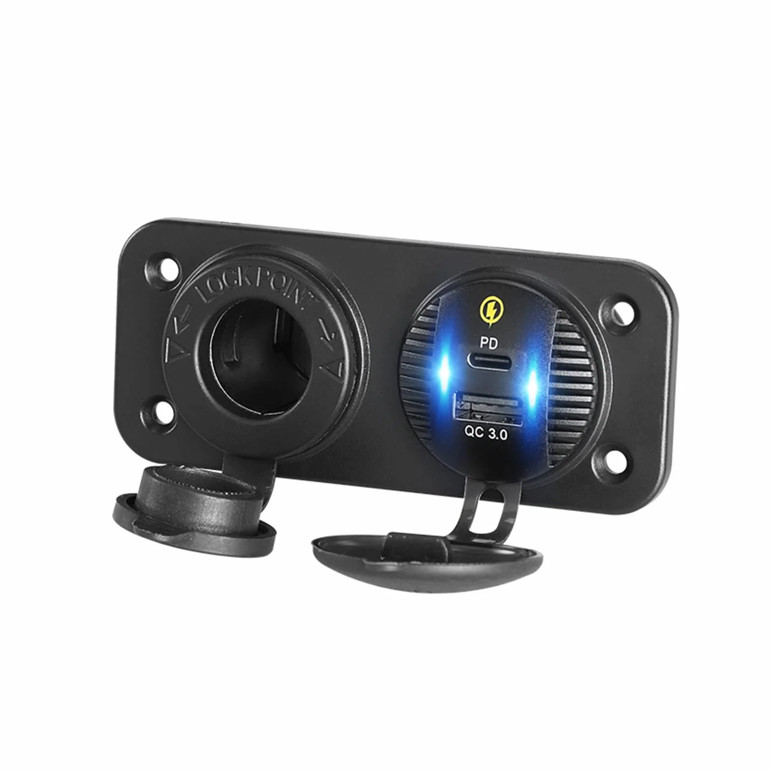 Ładowarka samochodowa, Gniazdo samochodowe USB 12 V typu C, montaż na panelu, 2-portowe(Pd and Qc3.0 Port)