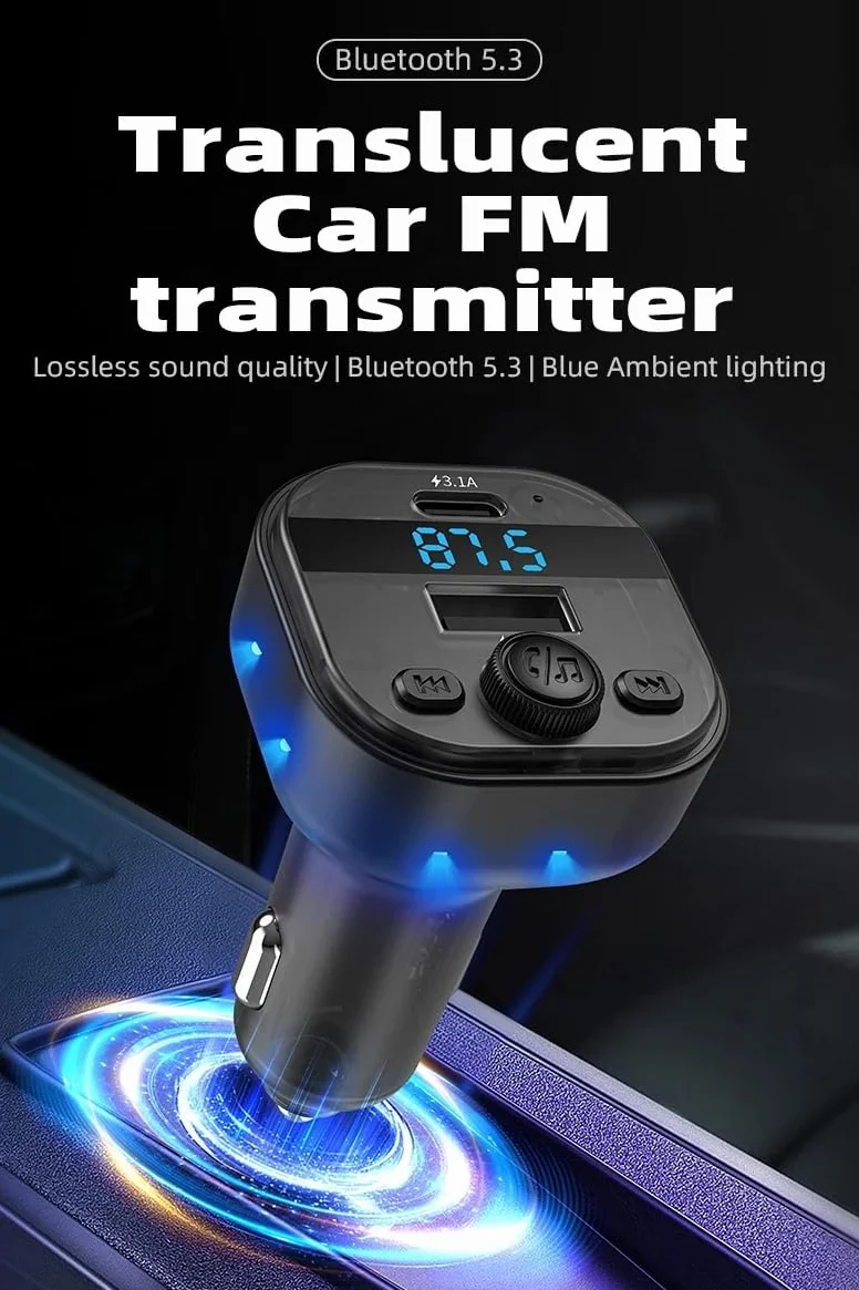 Ładowarka samochodowa FM transmiter, Bluetooth 5.3 Audio Auto odtwarzacz MP3, adapter do radia samochodowego typu C, USB 3.1 A szybka ładowarka
