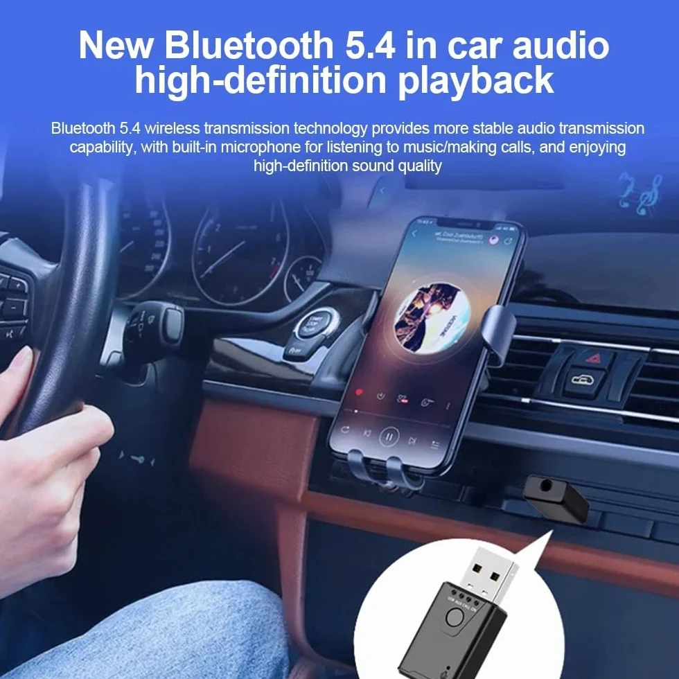 USB Bluetooth 5.4 odbiornik audio, Bluetooth Dongle, Stereo 3,5 mm AUX bezprzewodowy adapter USB do zestawu samochodowego TV PC słuchawki