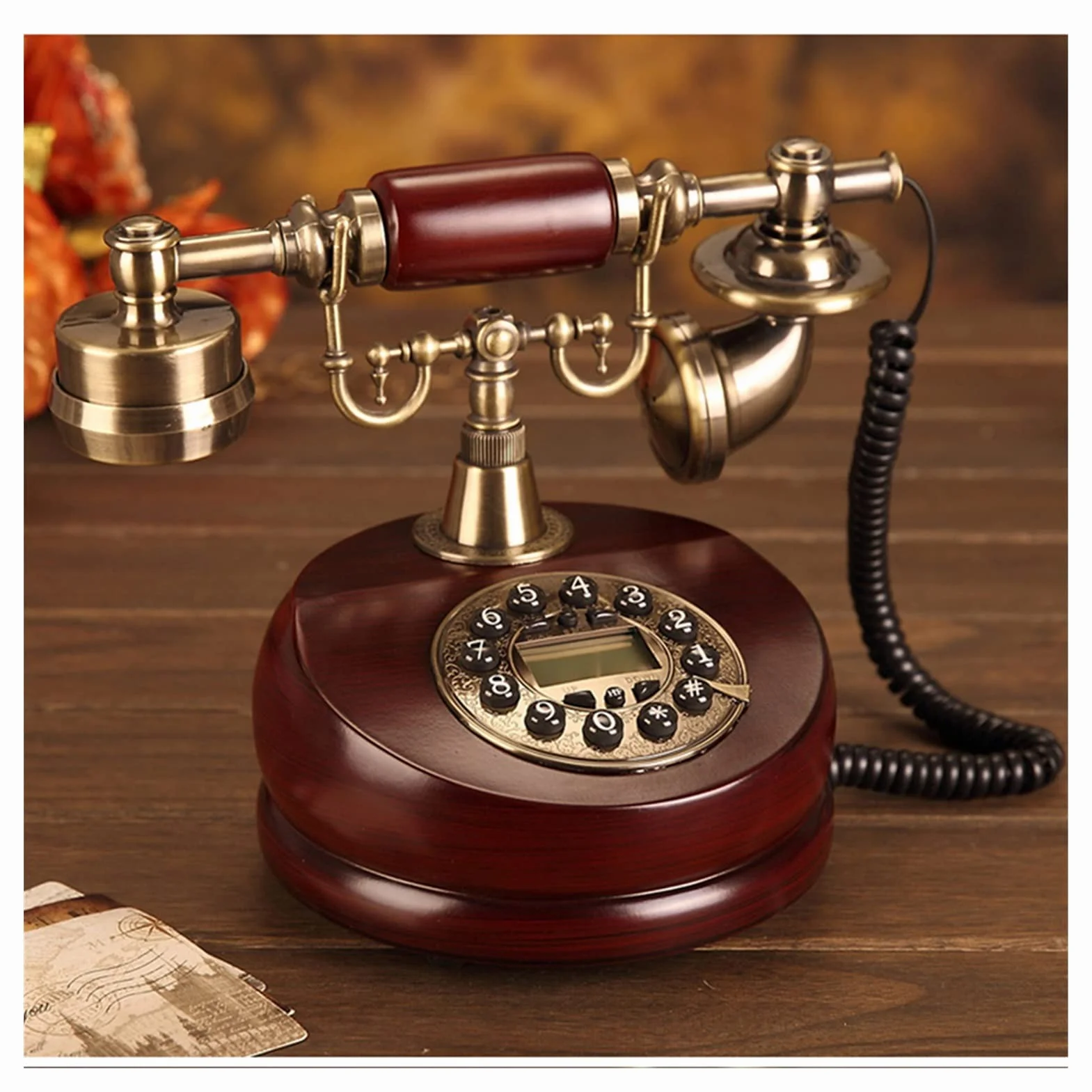 Telefon stacjonarny w stylu retro， Przewodowy telefon stacjonarny z cyfrowym przyciskiem z żywicy do biura domowego