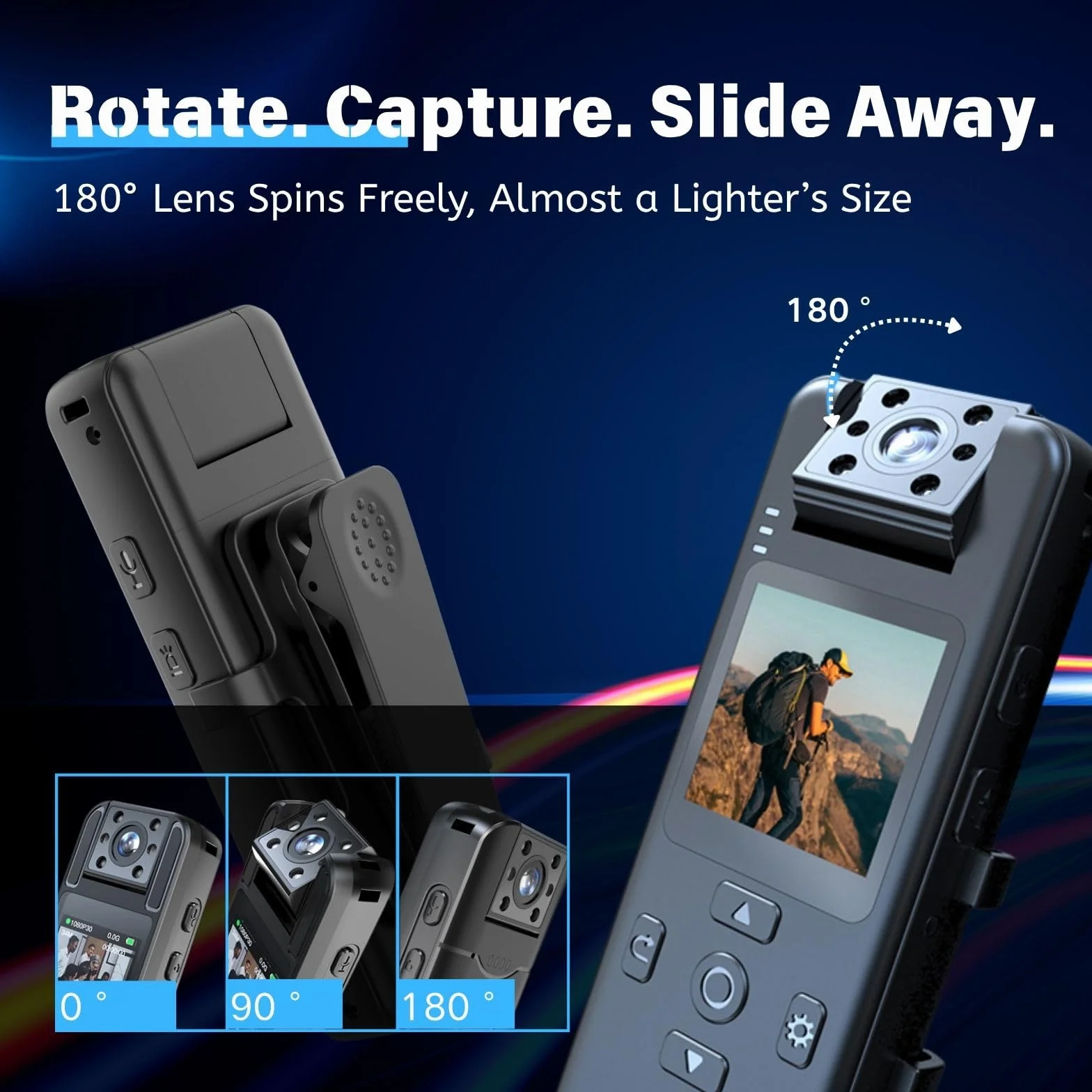 Kamera Bodycam 4K 4K 128 GB z obrotową soczewką 180°, kamera sportowa z akumulatorem 6 godzin, noktowizor, przenośna kamera dla zwierząt domowych, do biura, do pracy w zakresie bezpieczeństwa