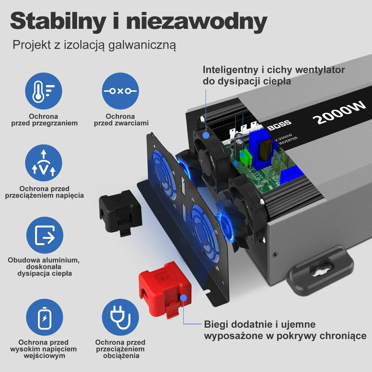 DATOUBOSS Przetwornica 12v 220v/230v Czysty Sinus 2000w, Konwerter Samochodowy Falownik Z 2 Gniazdami Eu, Wyjściem USB/USB-C I Wyświetlaczem LCD, Do Samochodów Kempingowych, Ciężarówek, Kempingów