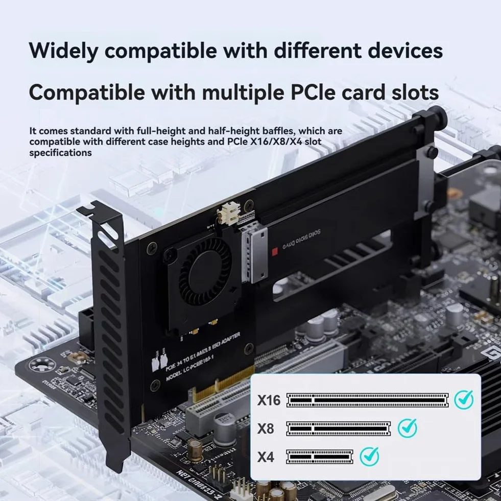 PCIe 5.0 Gen5 X4 do EDSFF E1. S/E3. S Karta adaptera SSD do PCI-E 5.0 4X U. 2/U. 3 Kompatybilność z uchwytem montażowym