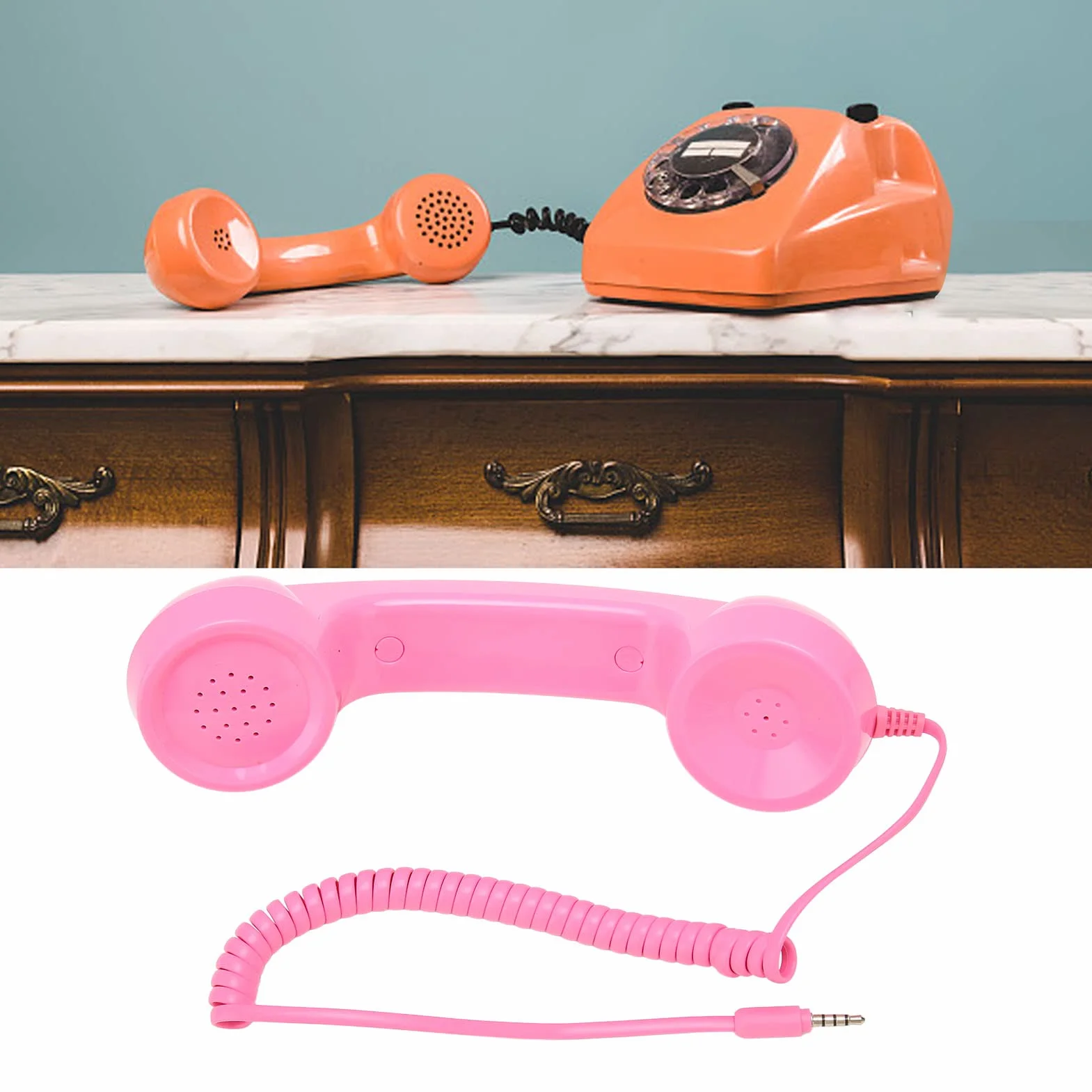 Słuchawka Retro Telefoniczna 3,5 mm z Mikrofonem i Przyciskiem Odbierania Różowy
