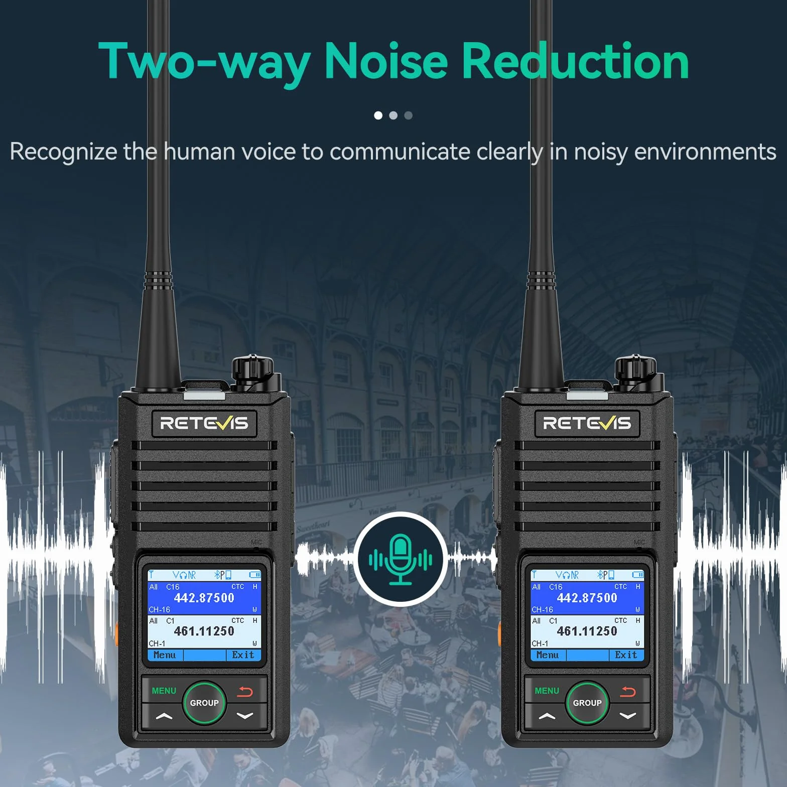 Retevis RB658 Walkie Talkie Bluetooth, Profesjonalne 2-Way Radio App Ustawienie, Połączenie Grupowe, 1800 mAh USB C, IP54, do Sprzedaży Detalicznej (4 Paczki, Czarny)