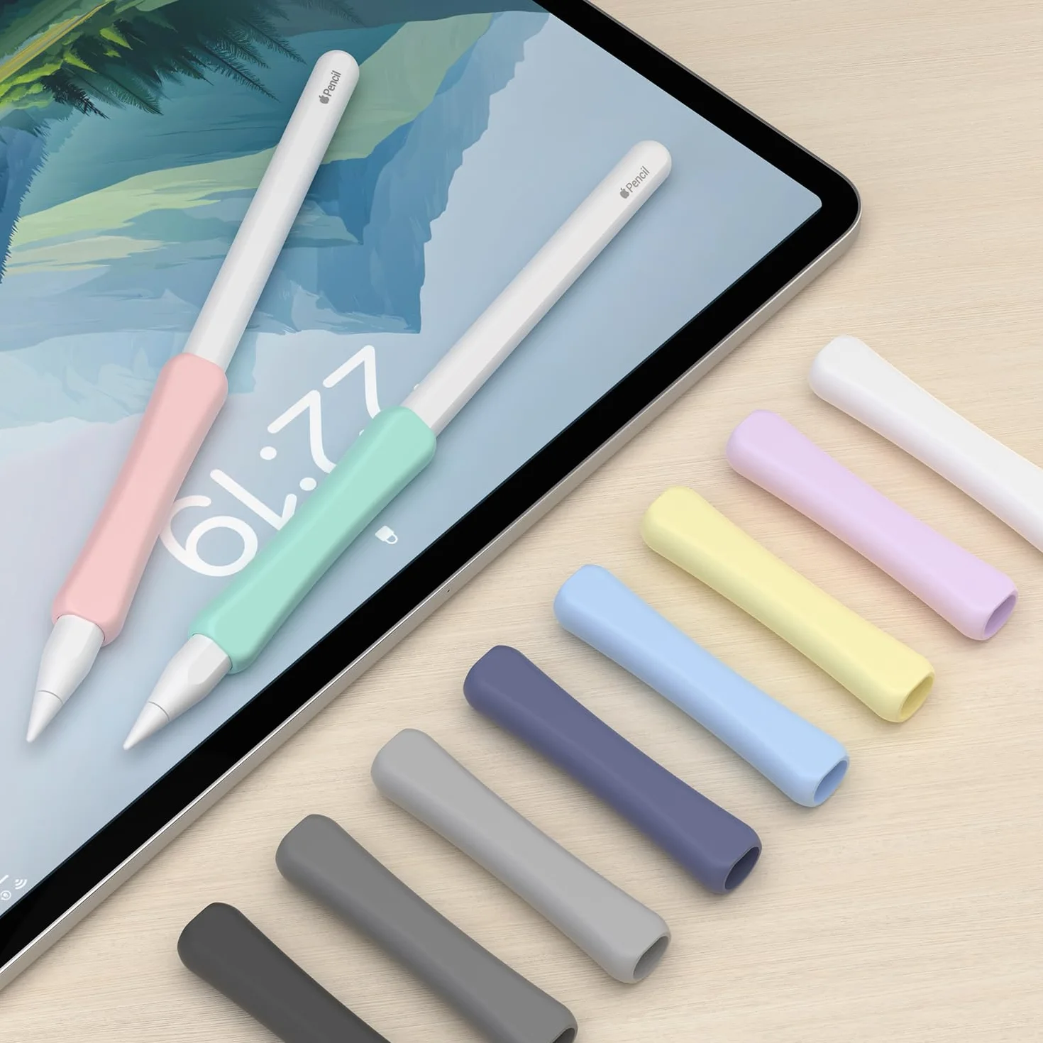 Silikonowy uchwyt, 4 sztuki, kompatybilne z Apple Pencil 2. generacji, Apple Pencil Pro i Apple Pencil USB-C ergonomiczny uchwyt (różowy/fioletowy/żółty/turkusowy)