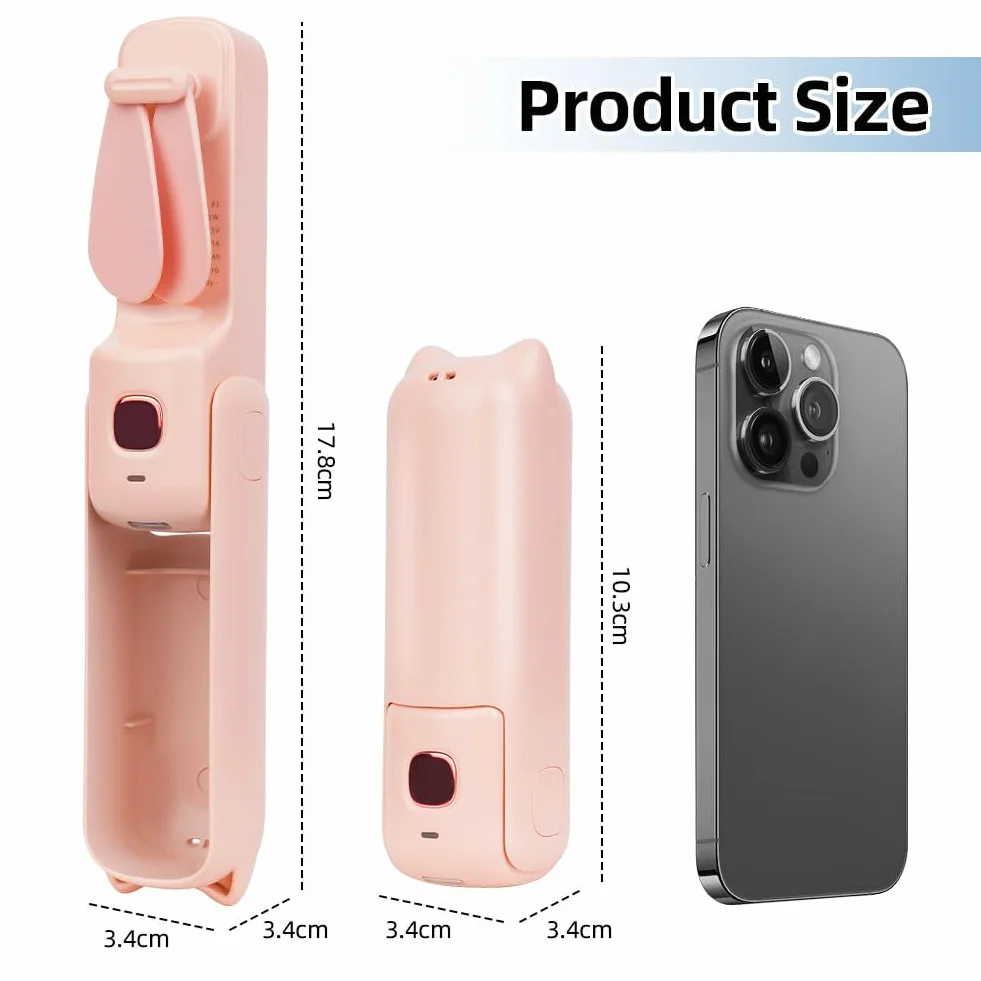 AUAUY Przenośny mini wentylator, wentylator ręczny 3 w 1, wentylator kieszonkowy ładowany przez USB, cichy mini wentylator z 3 prędkościami, z baterią zewnętrzną i latarką