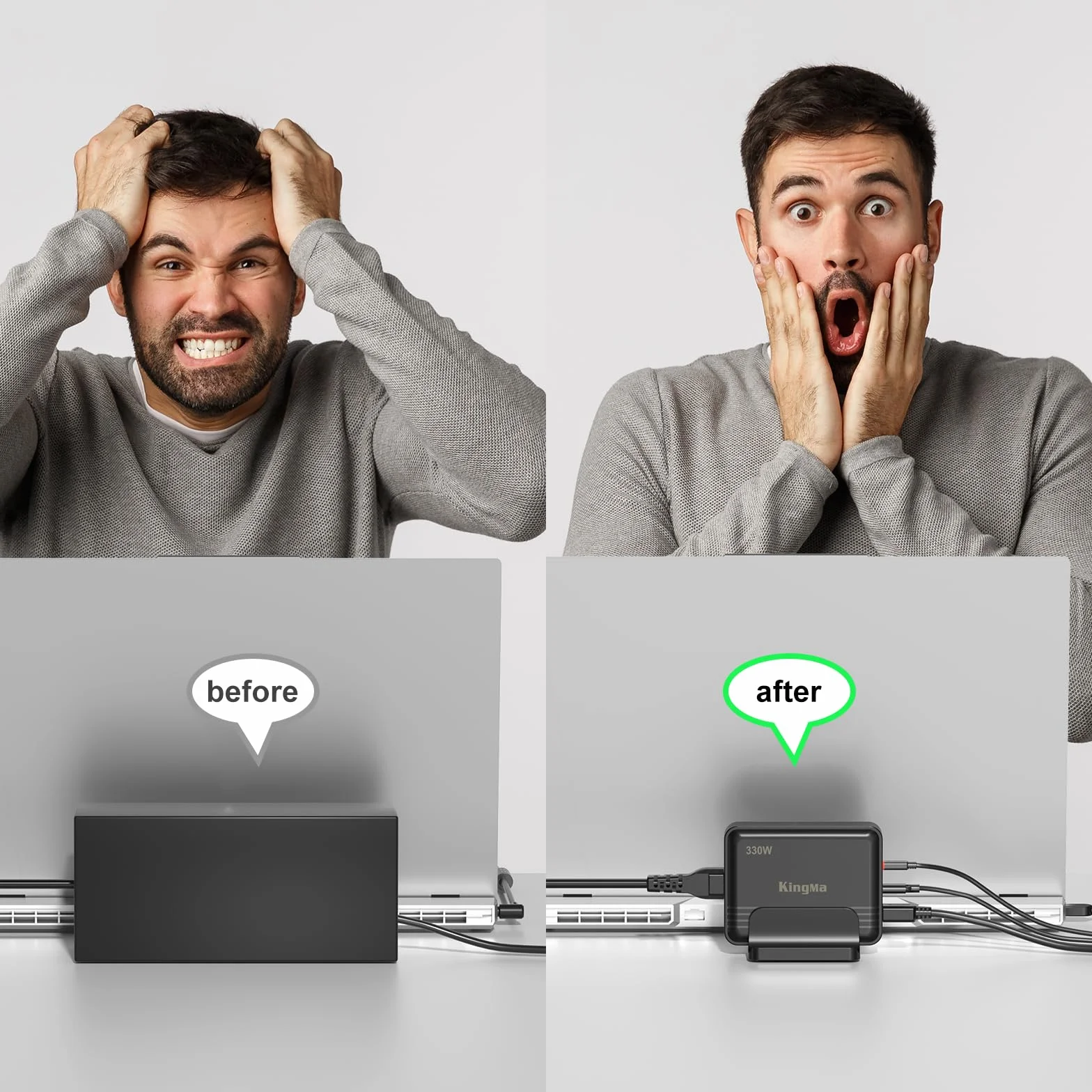 King Ma GaN 330 W ładowarka do laptopa Razer Blade 14/16 3-portowa przenośna ładowarka, szybka stacja ładująca USB do gier i inżynierii laptopów
