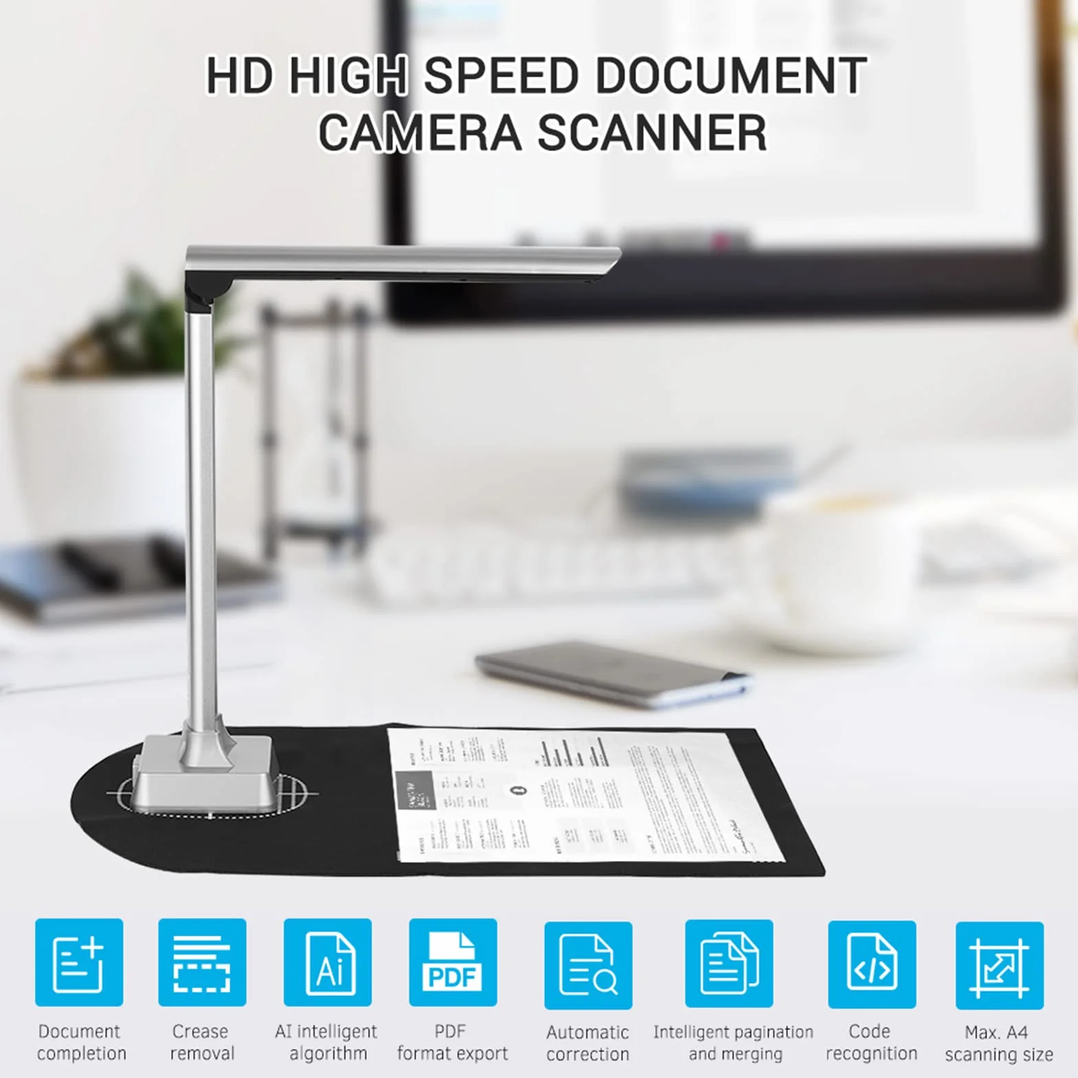 BK32 składany skaner dokumentów HD High Speed USB 15 megapikseli, format skanowania A4, ze światłem LED, do klasy, biura, biblioteki, banku, dla