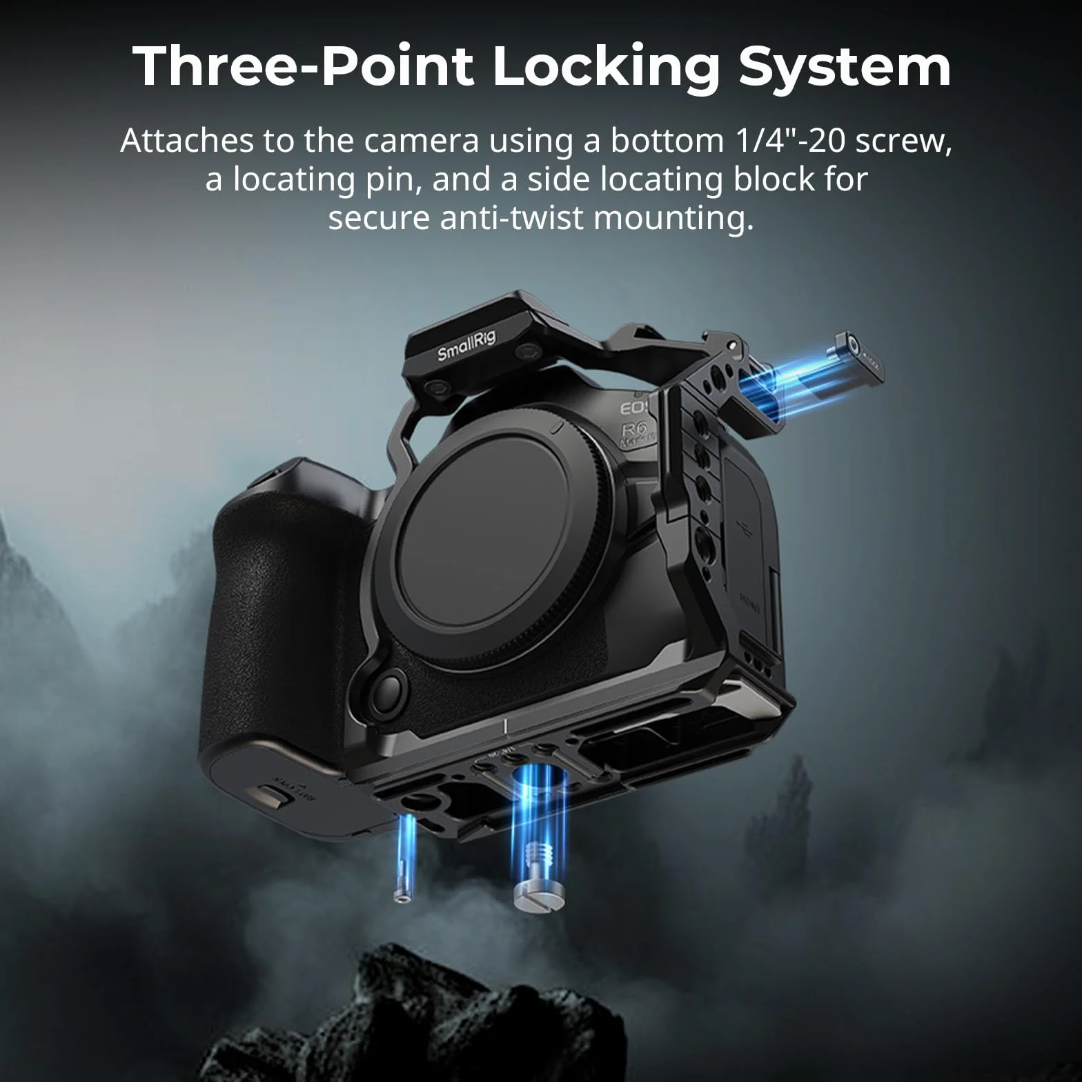 SMALLRIG Półklatka R6 Mark III do Canon R6 Mark II / R5 Mark II, płytka szybkiego montażu HawkLock do Arca, szyna NATO, blokada trzypunktowa, pasuje do DJI RS 3 / RS 3 Pro/RS 4 / RS 4 Pro - 5953