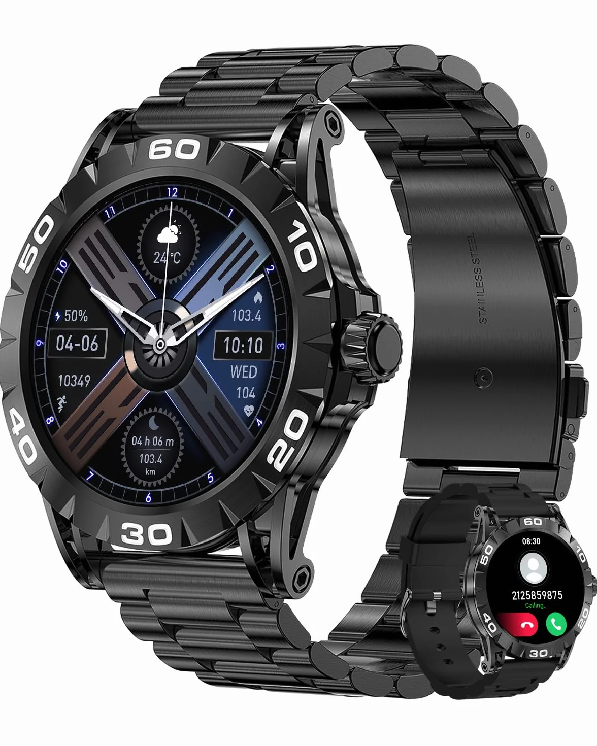 Męski Smartwatch z powiadomieniami o połączeniach, 1,39" HD męski zegarek dla Androida iOS asystent głosowy inteligentny zegarek męski z krokomierzem pomiaru tętna snu SpO2 21 trybów sportowych