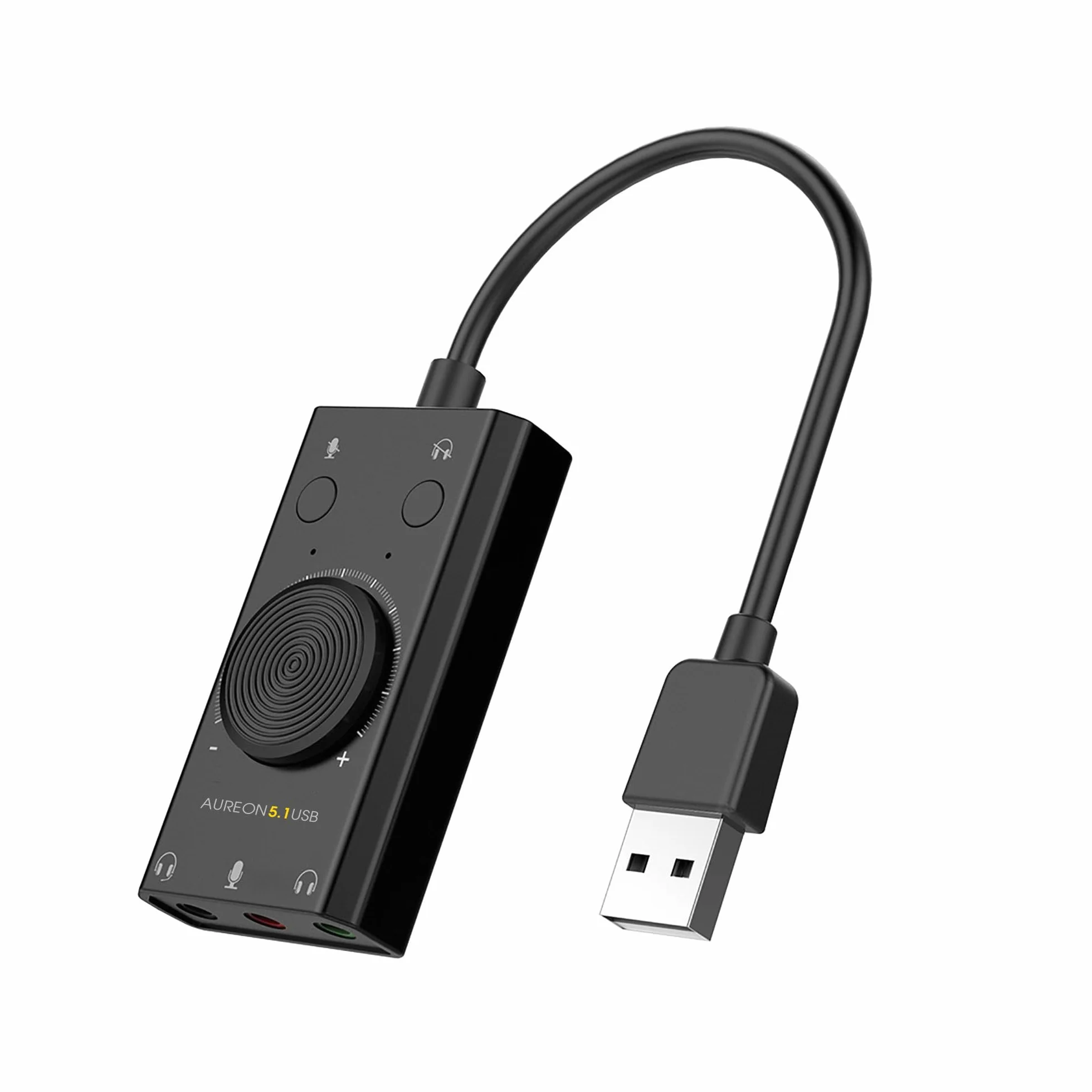 TerraTec AUREON 5.1 USB zewnętrzna karta dźwiękowa 2 w 1, USB Stereo Sound Card adapter z regulacją głośności i kontrolą głośności, Plug & Play do komputera, notebooka, tabletu, MacBooka