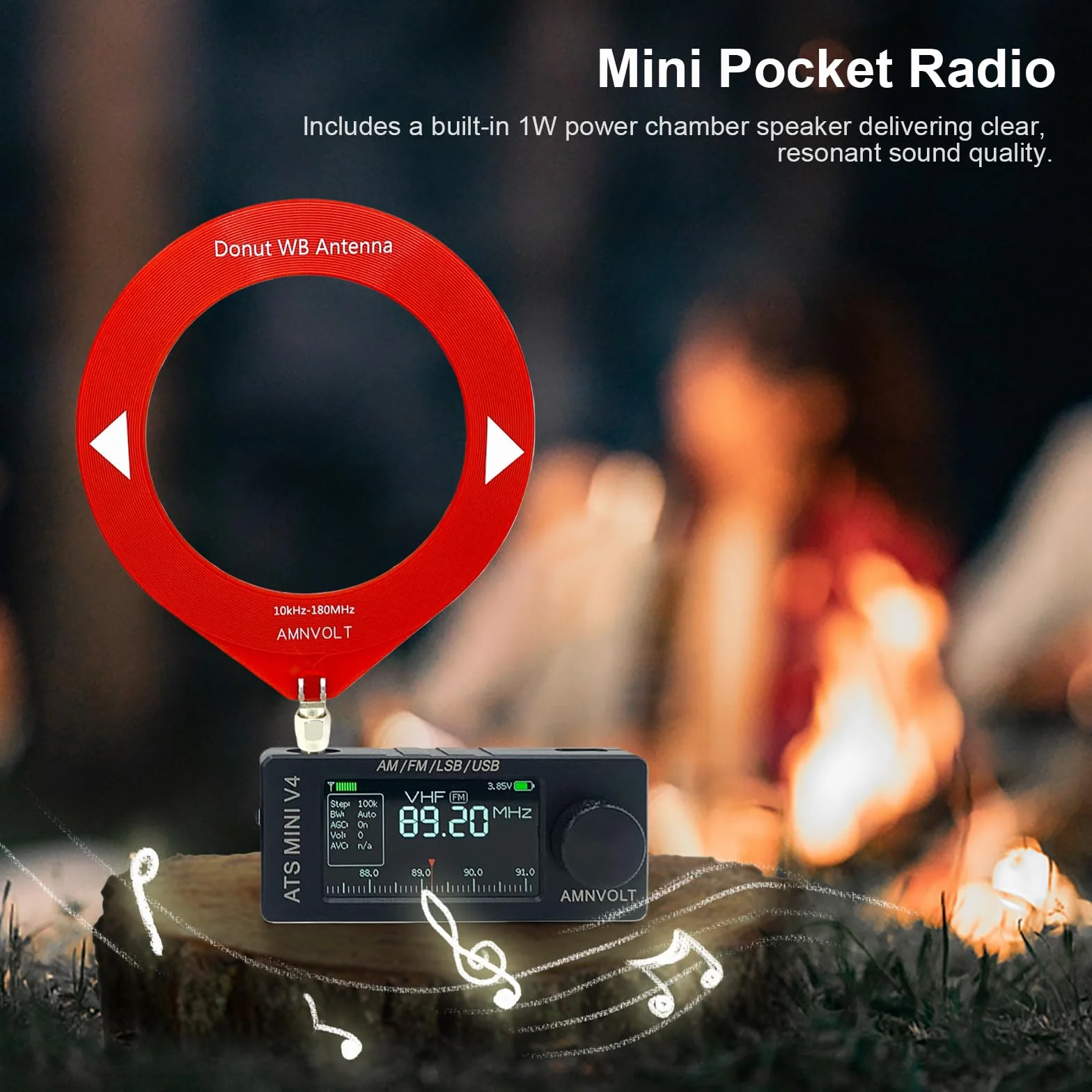 Przenośne radio AM FM V4 ATS MINI 1,9" IPS Si4732 DSP z wzmacniaczem słuchawkowym, metal/plastik, do wędrówek i kempingu