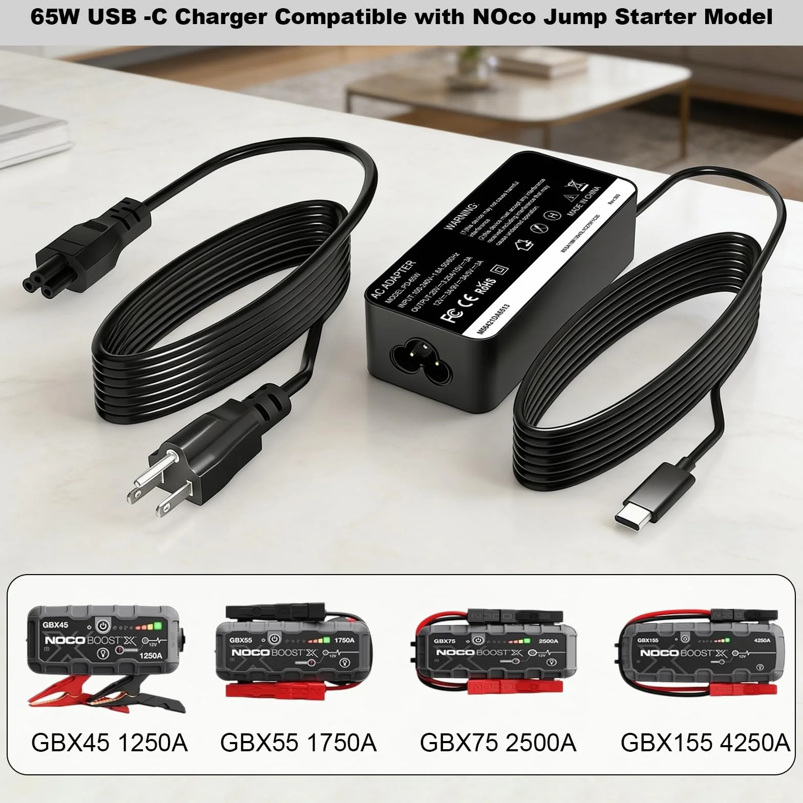 NOCO UltraSafe kabel do ładowania USB-C 65 W do przenośnego rozrusznika kompatybilny z NOCO Boost X GBX45 GBX55 GBX75 GBX155 przewód zasilacza sieciowego