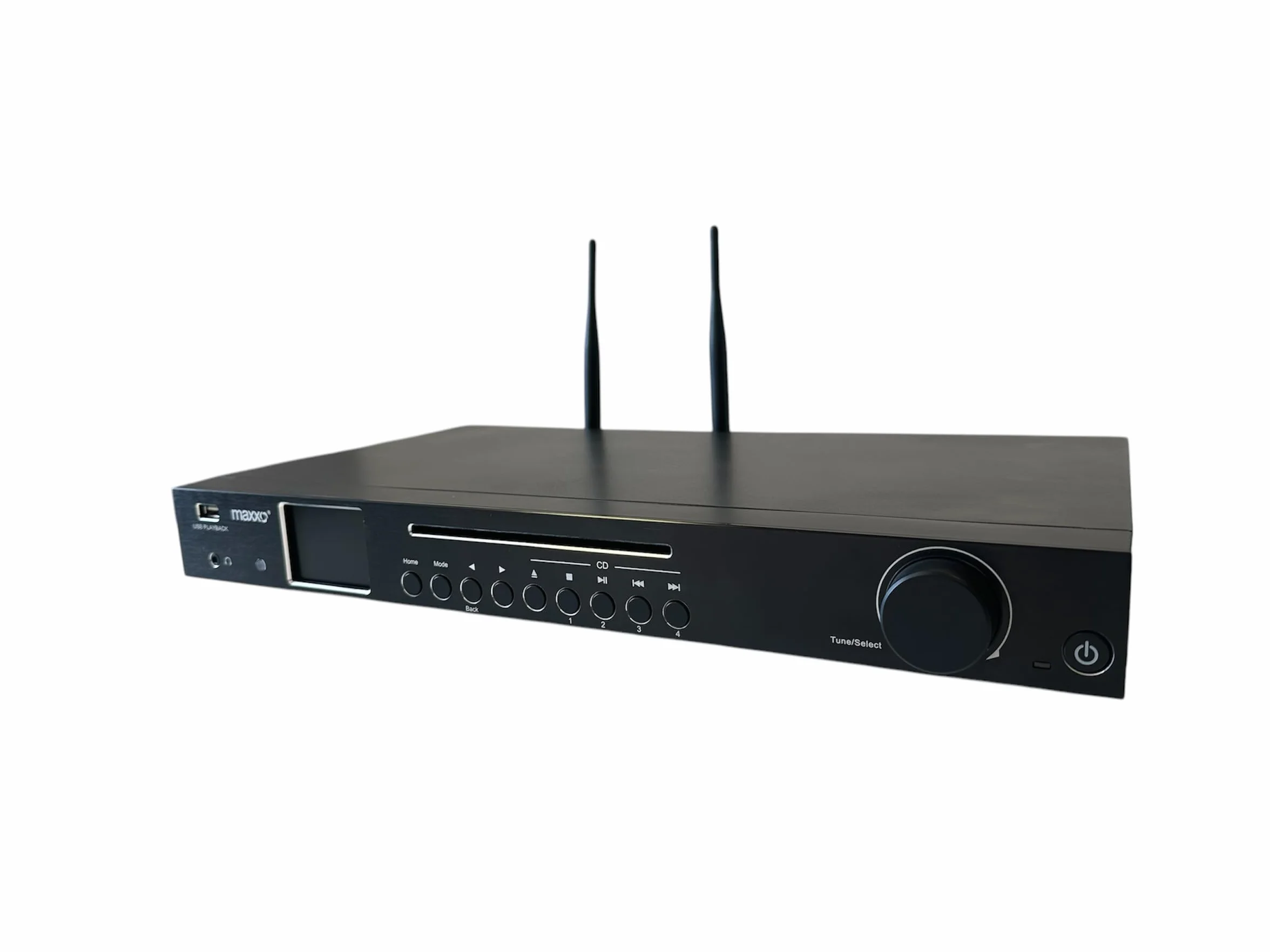 Maxxo TR04CD Tuner Hi-Fi, radio cyfrowe z DAB+, FM, radio internetowe, odtwarzacz CD, Bluetooth, Wi-Fi, Spotify, USB, UPnP, RDS, kolorowy wyświetlacz 2,4", budzik, pilot zdalnego sterowania – czarny