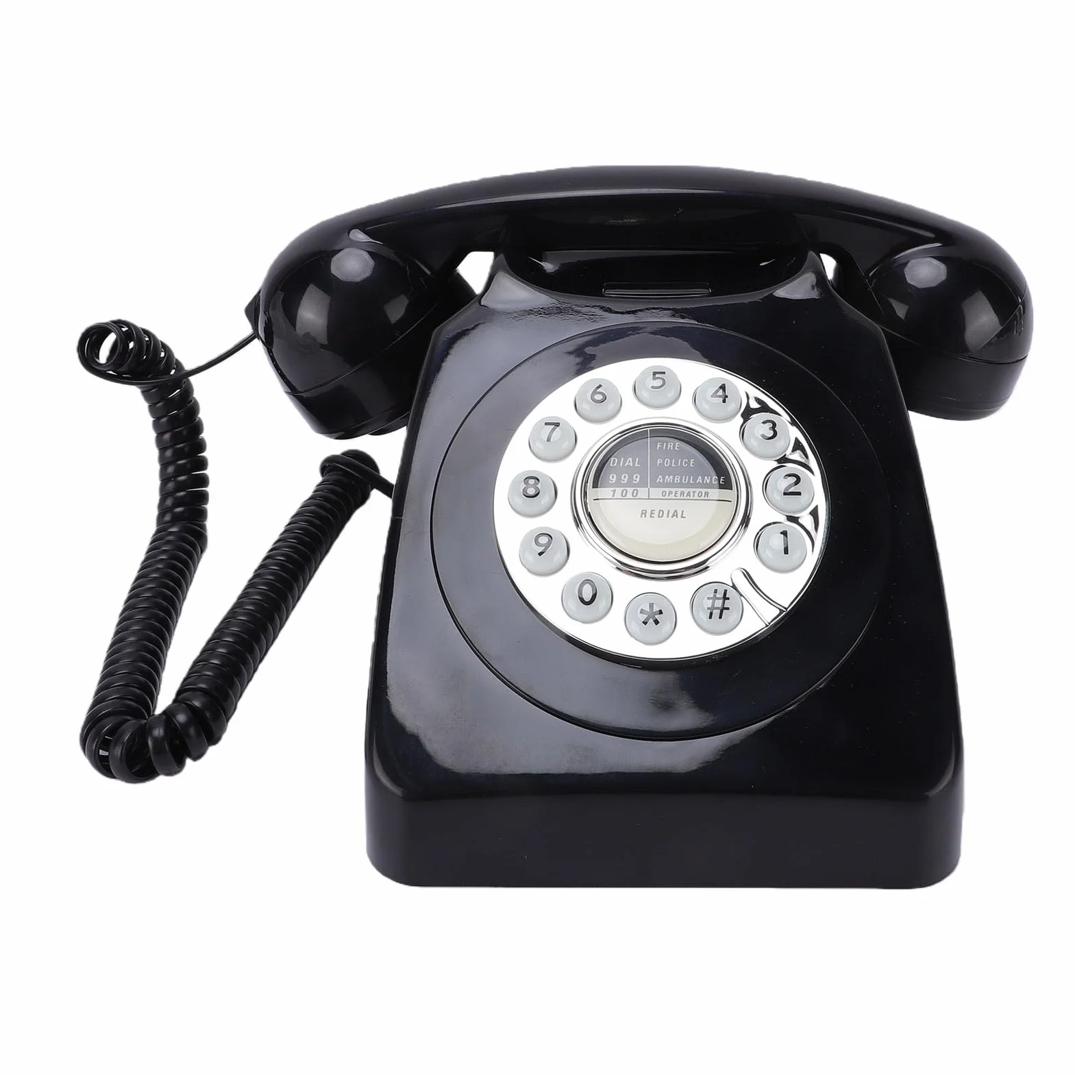 Zabytkowy Telefon Stacjonarny Klasyczny Wygląd, Telefon Przewodowy w Stylu Retro z Przyciskami Ponownego Wybierania RJ11, Plug and Play do Wystroju Domowego Biura (BLACK)