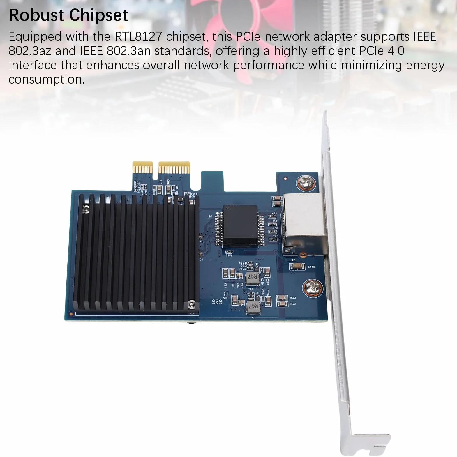 Goshyda Karta Sieciowa PCIE 4.0 10 Gb/s, Adapter Ethernet RTL8127, Porty RJ45 dla Serwera Stacjonarnego Linux, 6 Prędkości 10 G/5G/2,5 G/1G/100m/10mbps