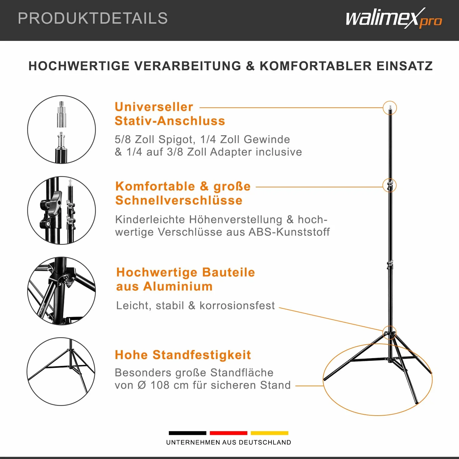 walimex Pro 2 x statyw do lampy WT-806 ze sprężynowym amortyzatorem I Max. 256 cm I stabilny statyw oświetleniowy, który może wytrzymać do 6 kg