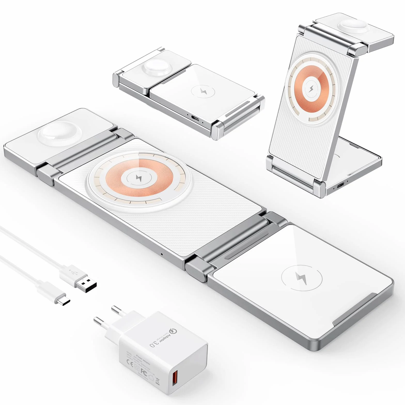 Bezprzewodowa ładowarka, 3 w 1, ze stopu cynku, składana, magnetyczna stacja ładująca [kompatybilna z ładowarką Magsafe] do iPhone 15/14/13/12, AirPods Pro/3/2, iWatch 9/8/7/6/SE/5/4/3/2